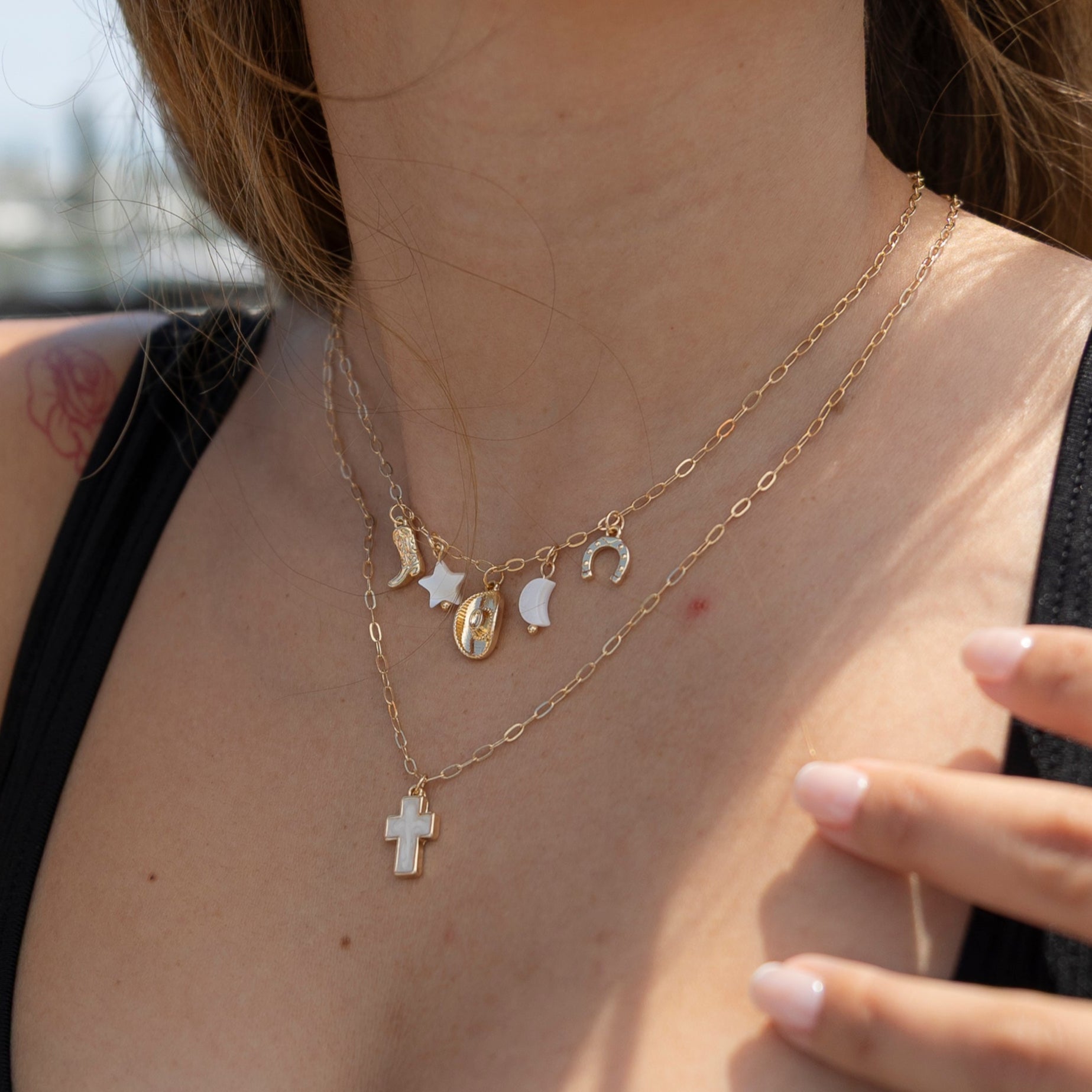 Pearlized Enamel Cross 16" Necklace