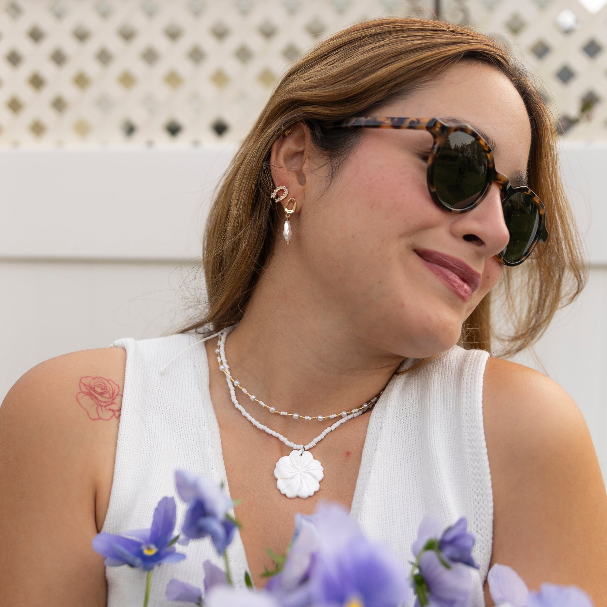 Silver and Gold Seedbead Pearl 15" Necklace