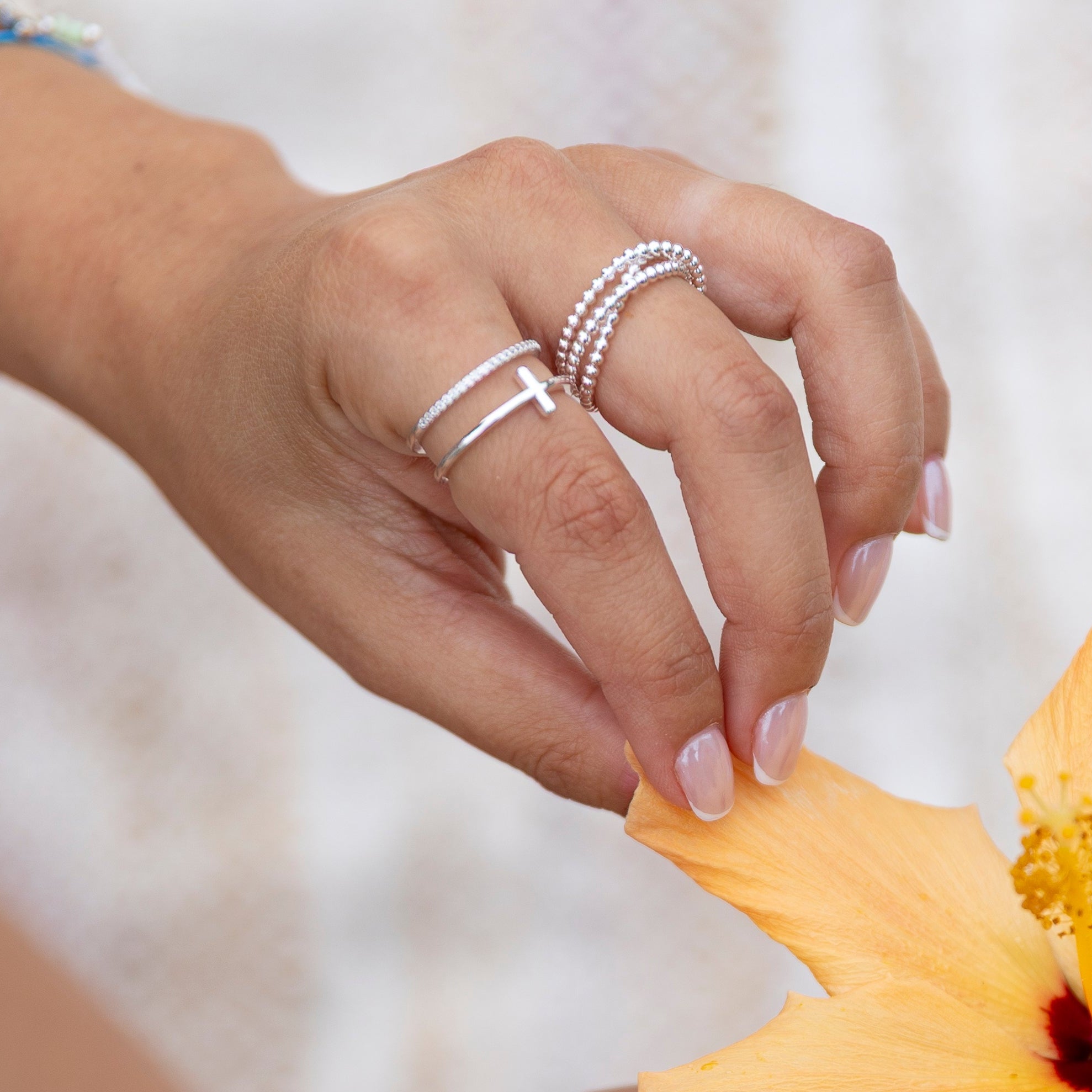 Adjustable Double Band Crystal Cross Ring