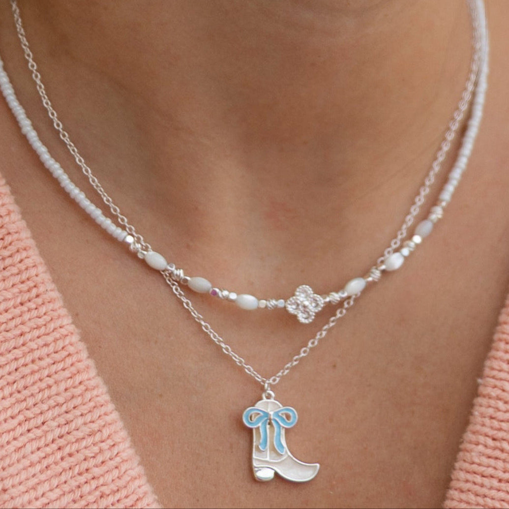 Enamel Cowgirl Boot & Bow 16'' Necklace