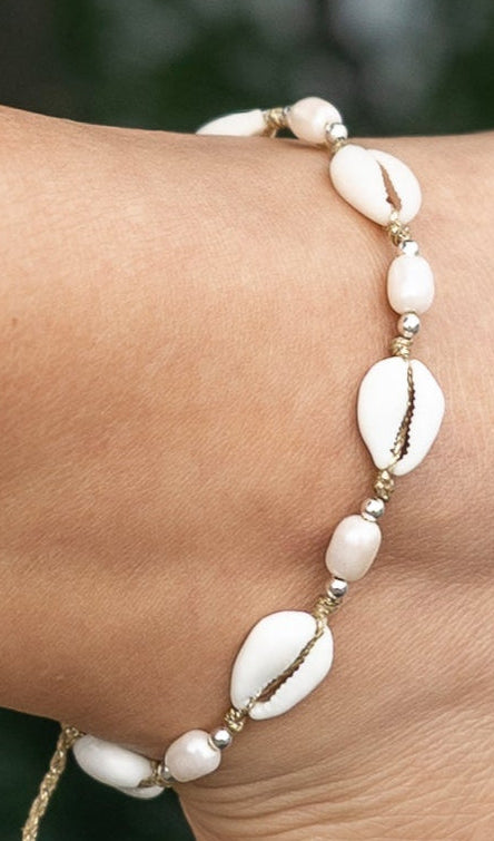 Adjustable Cowrie Shell and Pearl Anklet