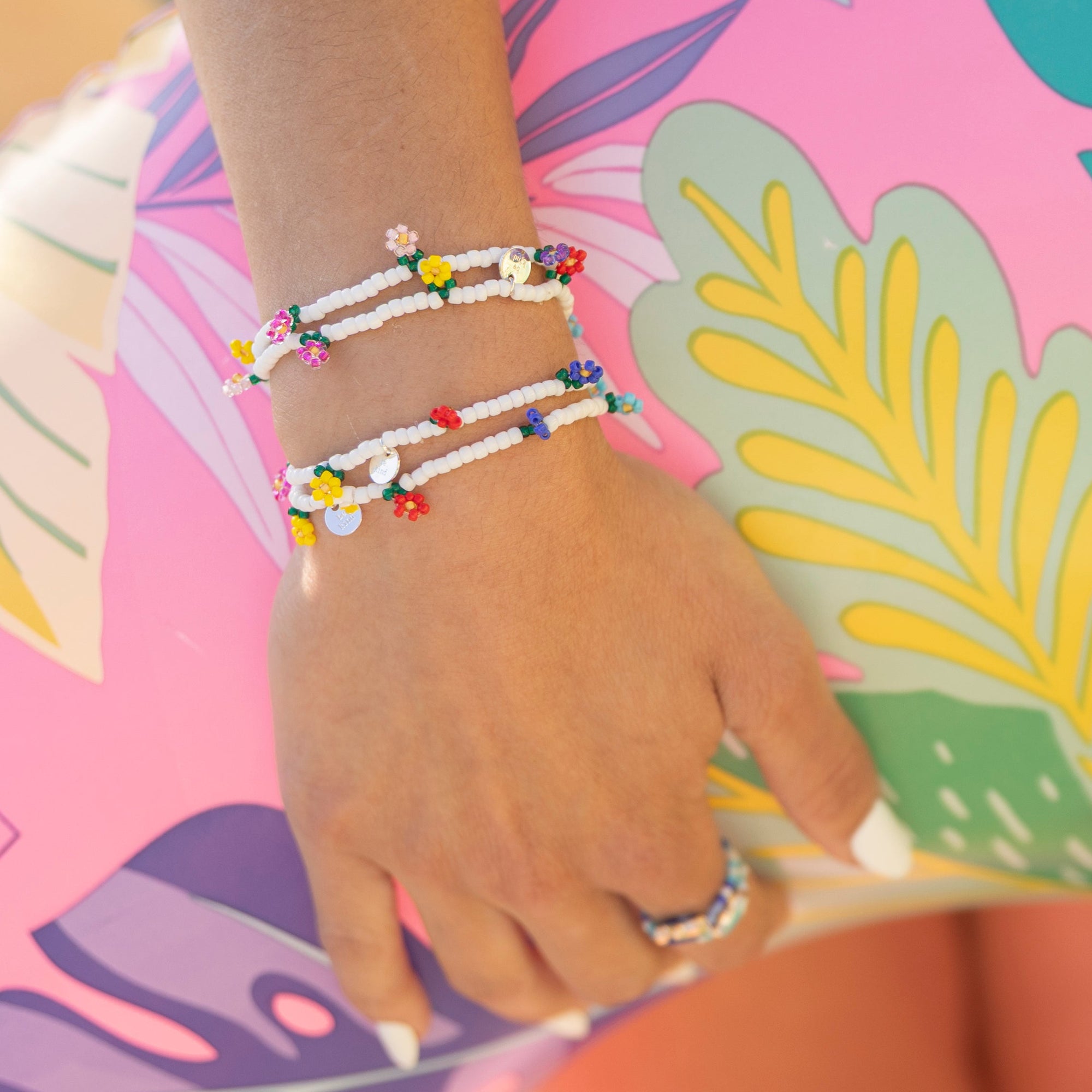 Multi Seedbead Flower Stretch Bracelet