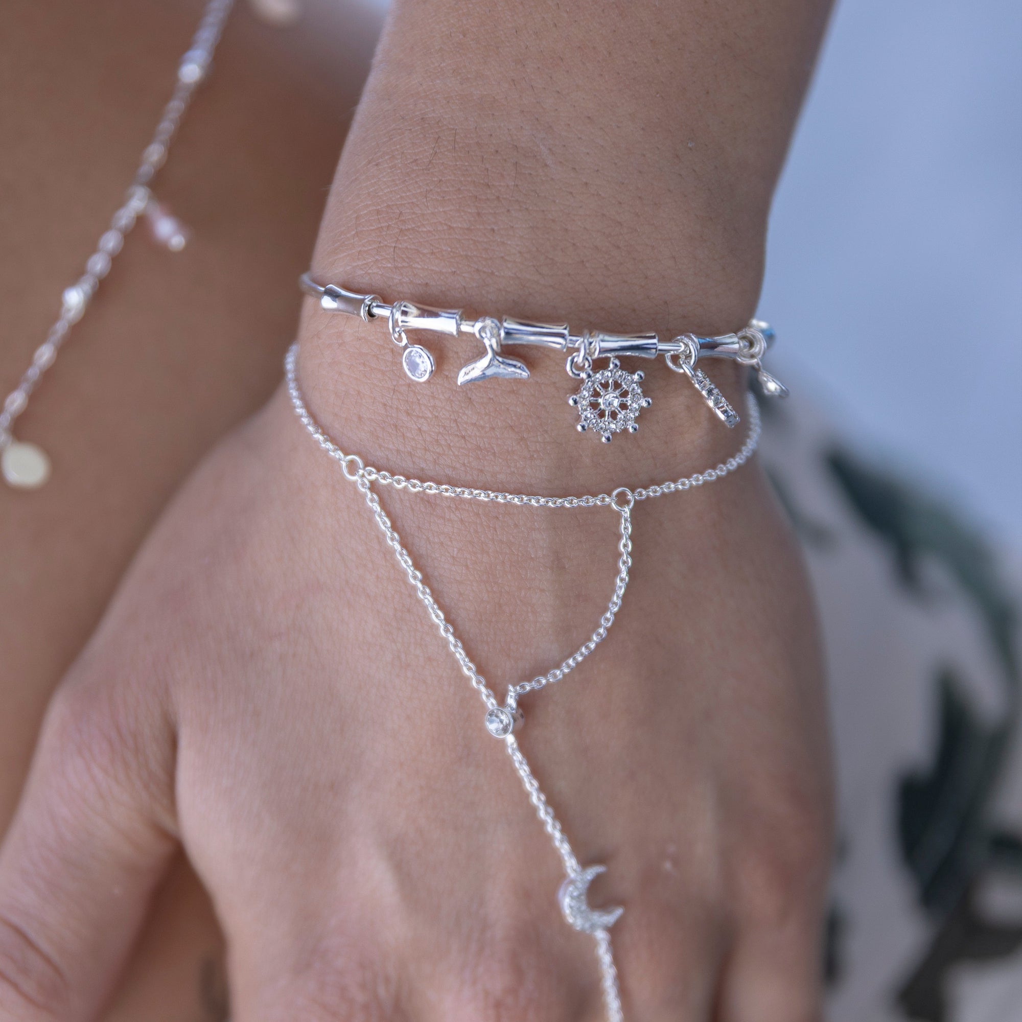 Crystal Whale Tail/Shipwheel/Anchor Charm Bracelet