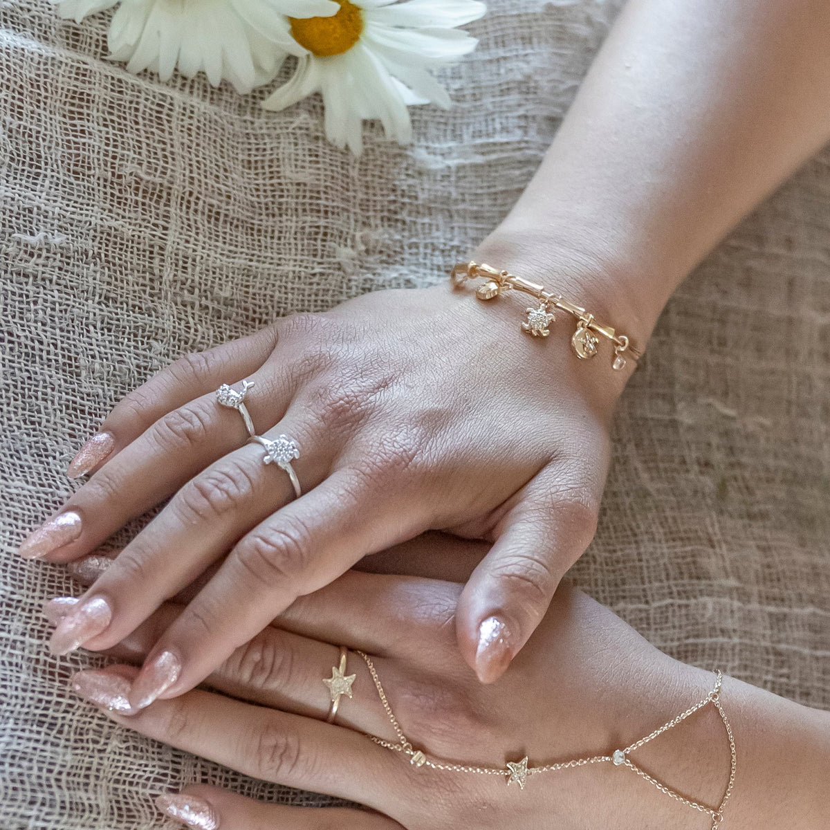 Crystal Shell/Turtle/Sand Dollar Bangle Bracelet