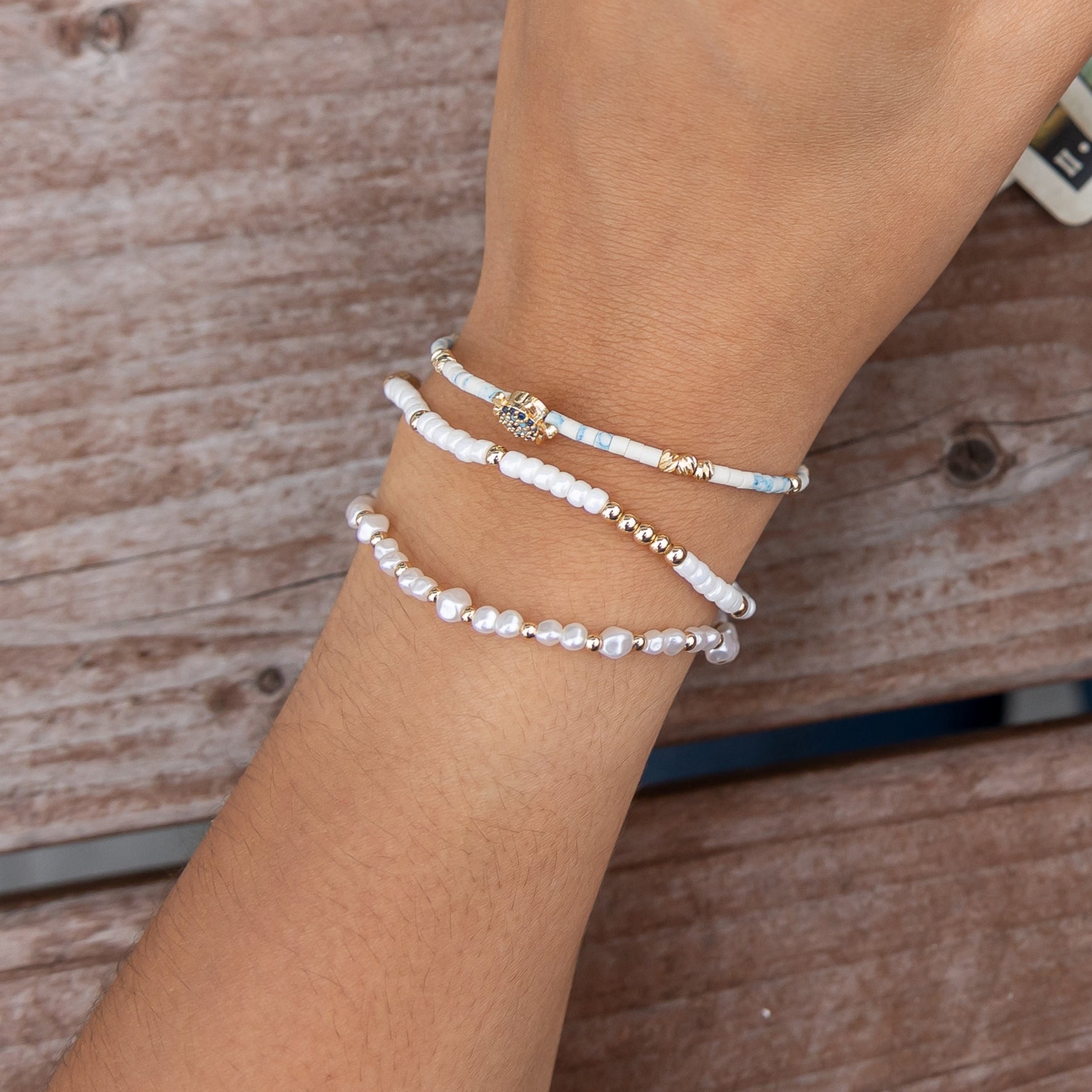 Faux Pearl Metal Bead Bracelet