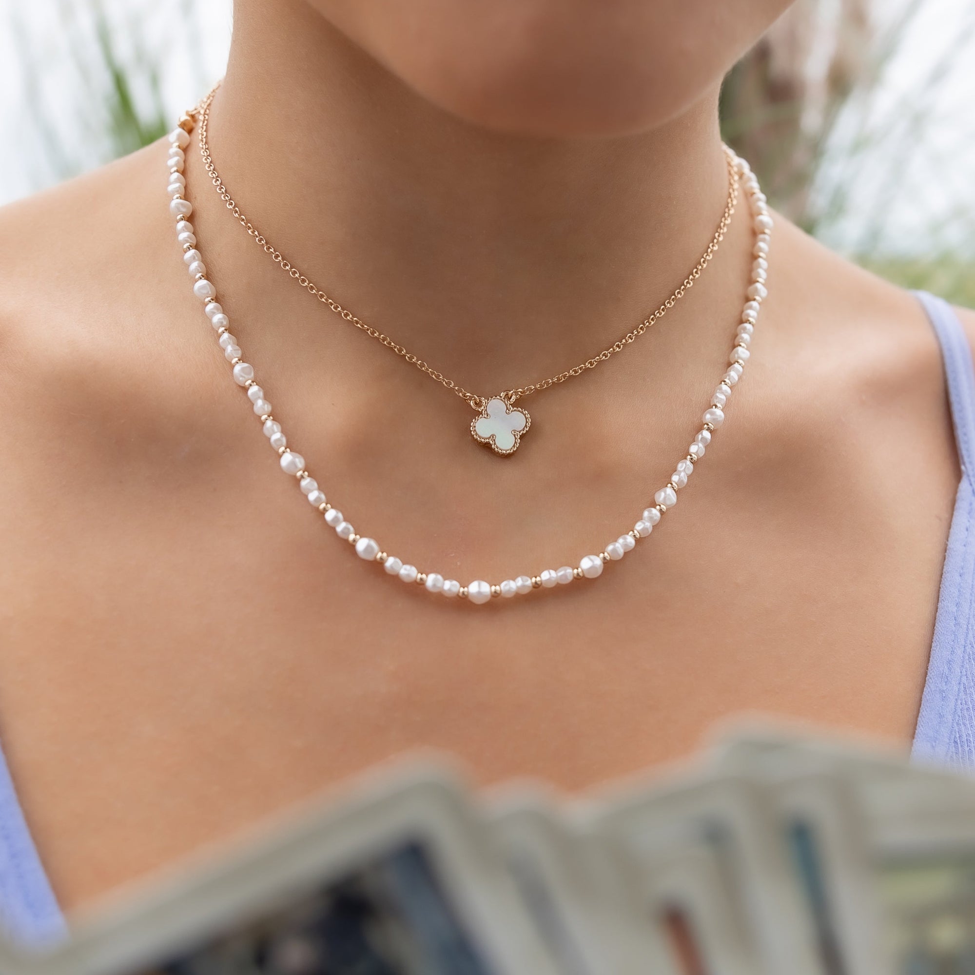 Faux Pearl Metal Bead 16" Necklace