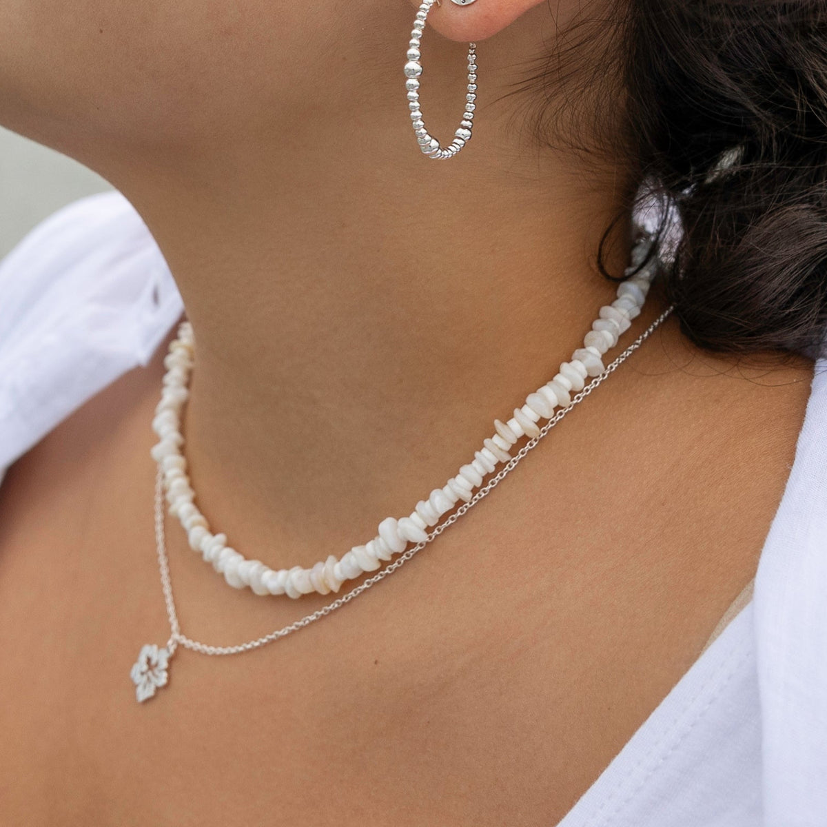 Mother of Pearl &amp; Clam Shell Chip Necklace