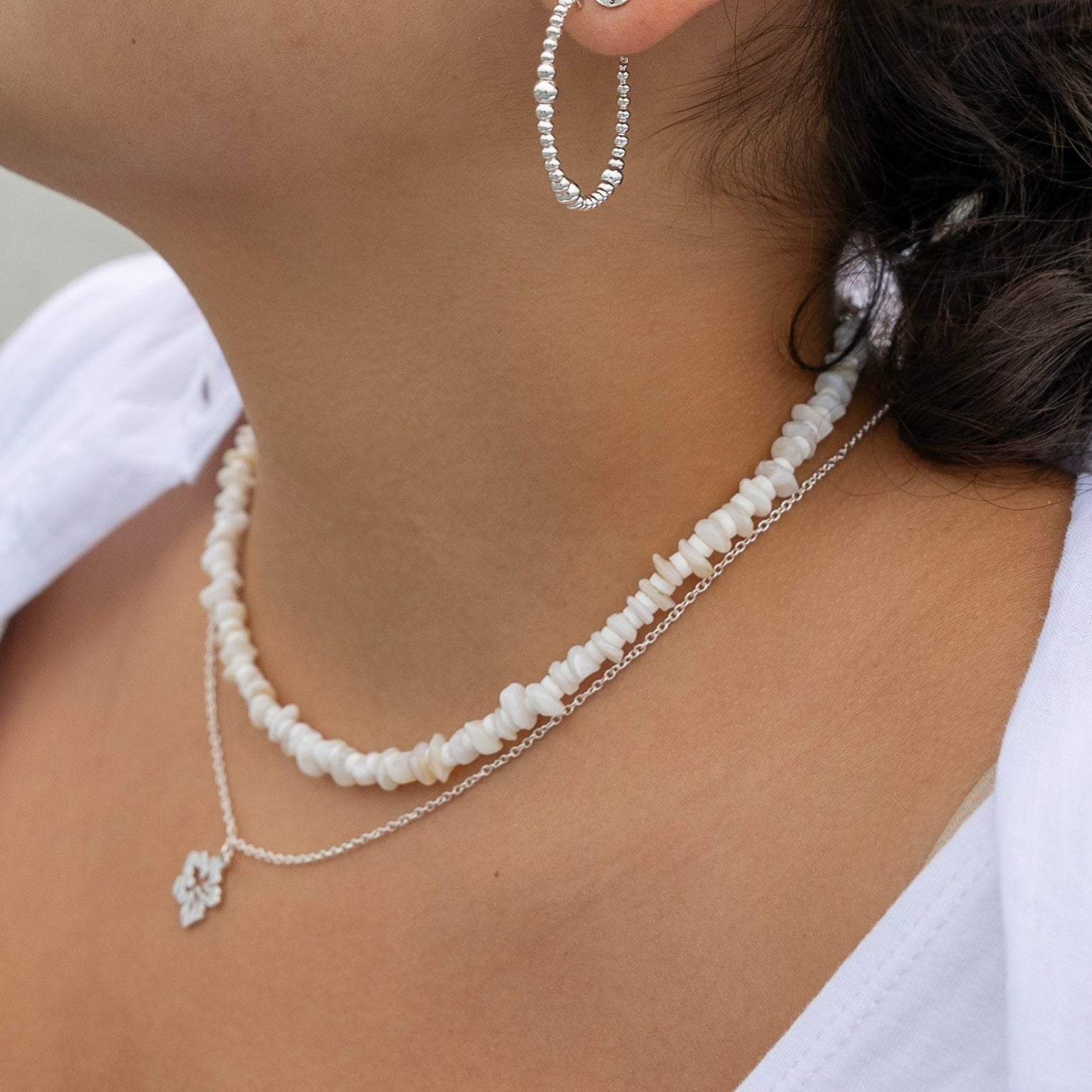 Mother of Pearl & Clam Shell Chip Necklace