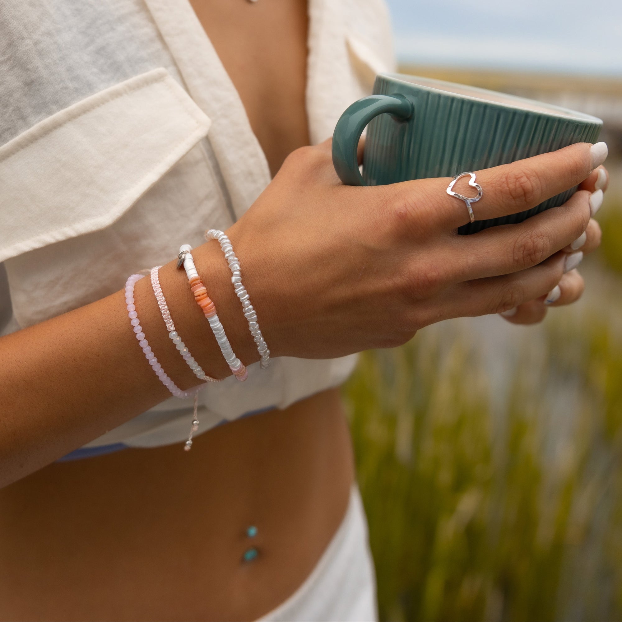 Shell and Pearlized Fimo Stretch Bracelet