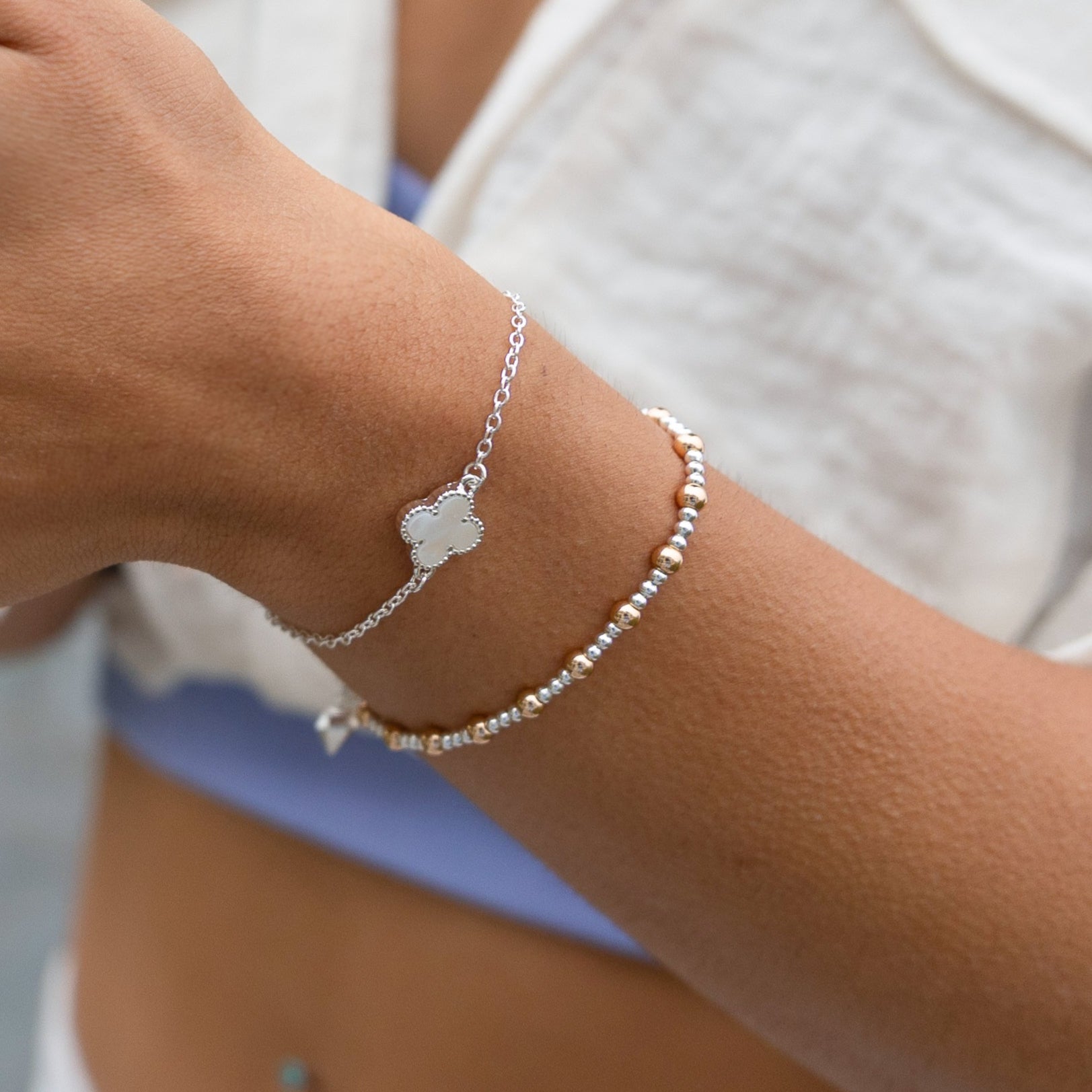 Mixed Metal Bead Stretch Bracelet