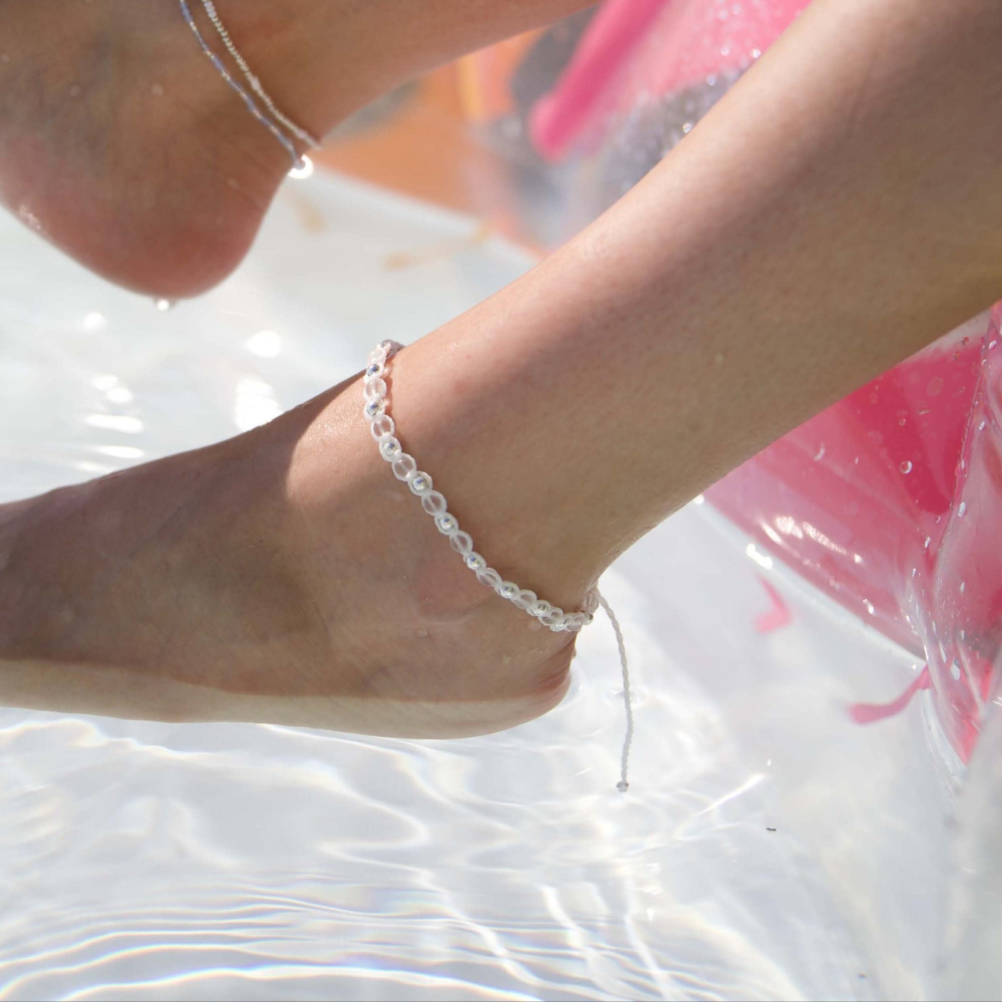Metal Bead White Cord Anklet
