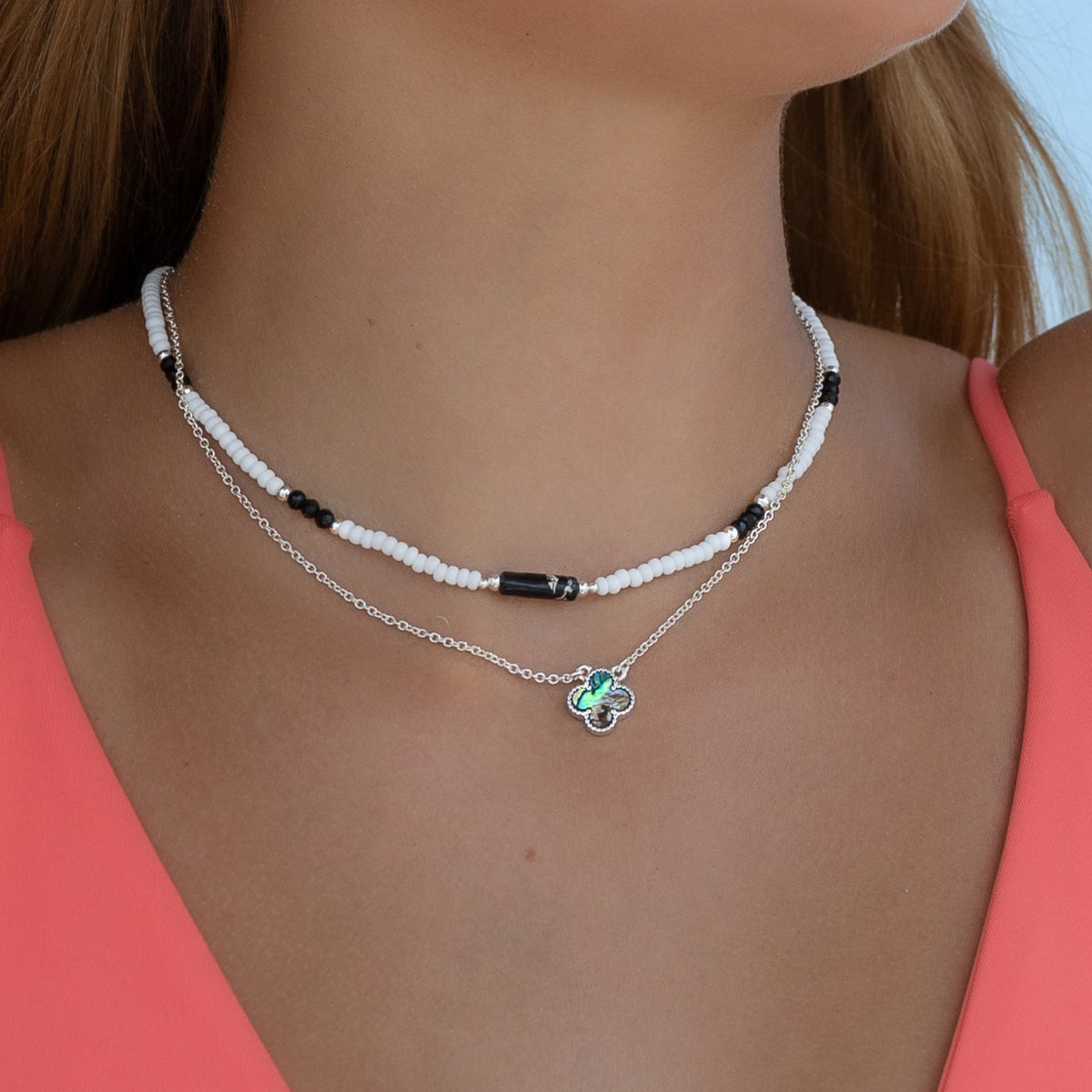 Blue Abalone Clover 15&quot; Necklace