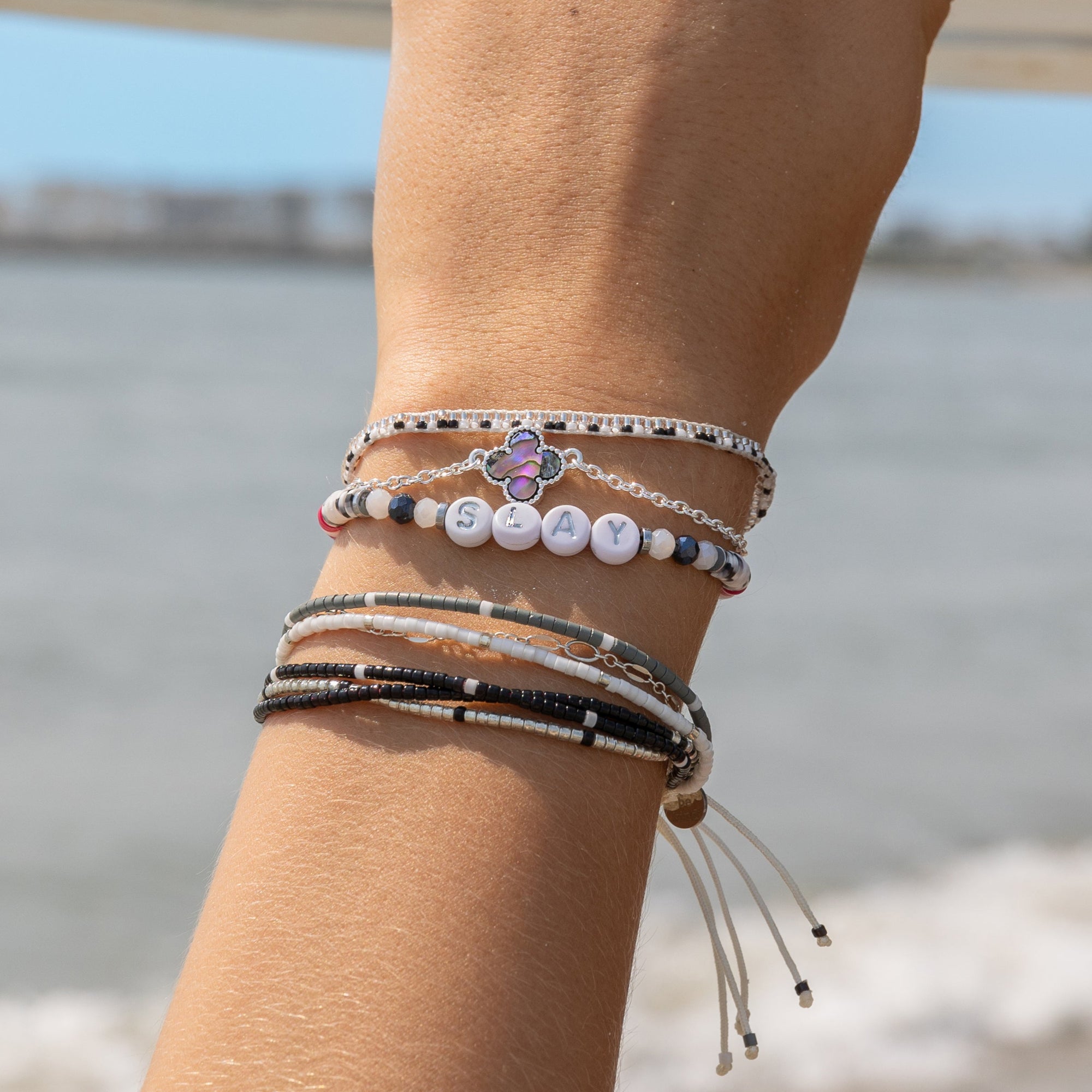 Blue Abalone Clover Adjustable Bracelet