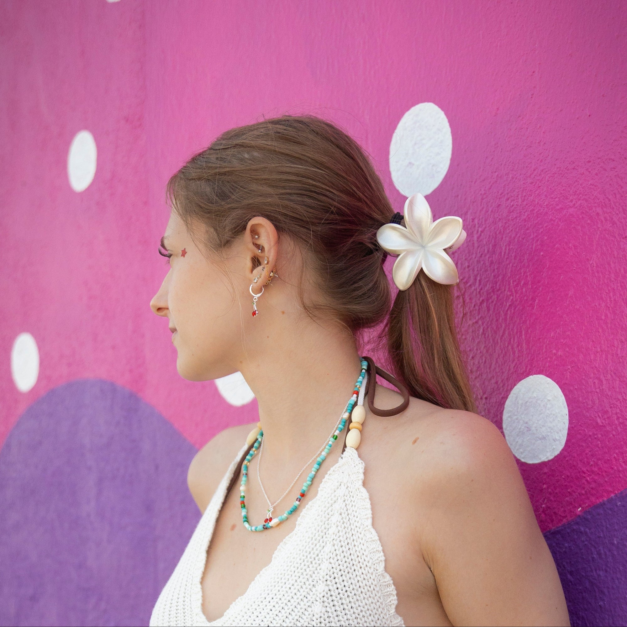 Metal & Pearlized Plumeria Hair Clips