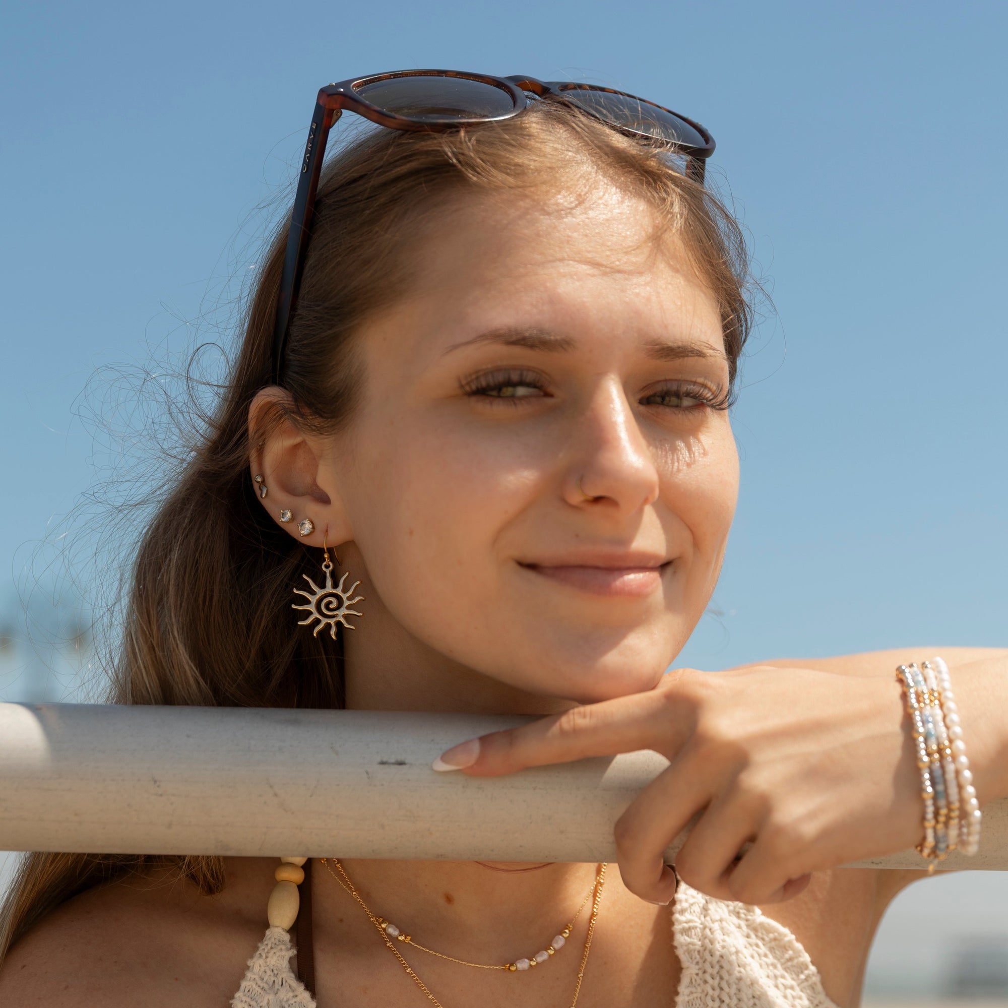Sun Pendant Fish Hook Earrings