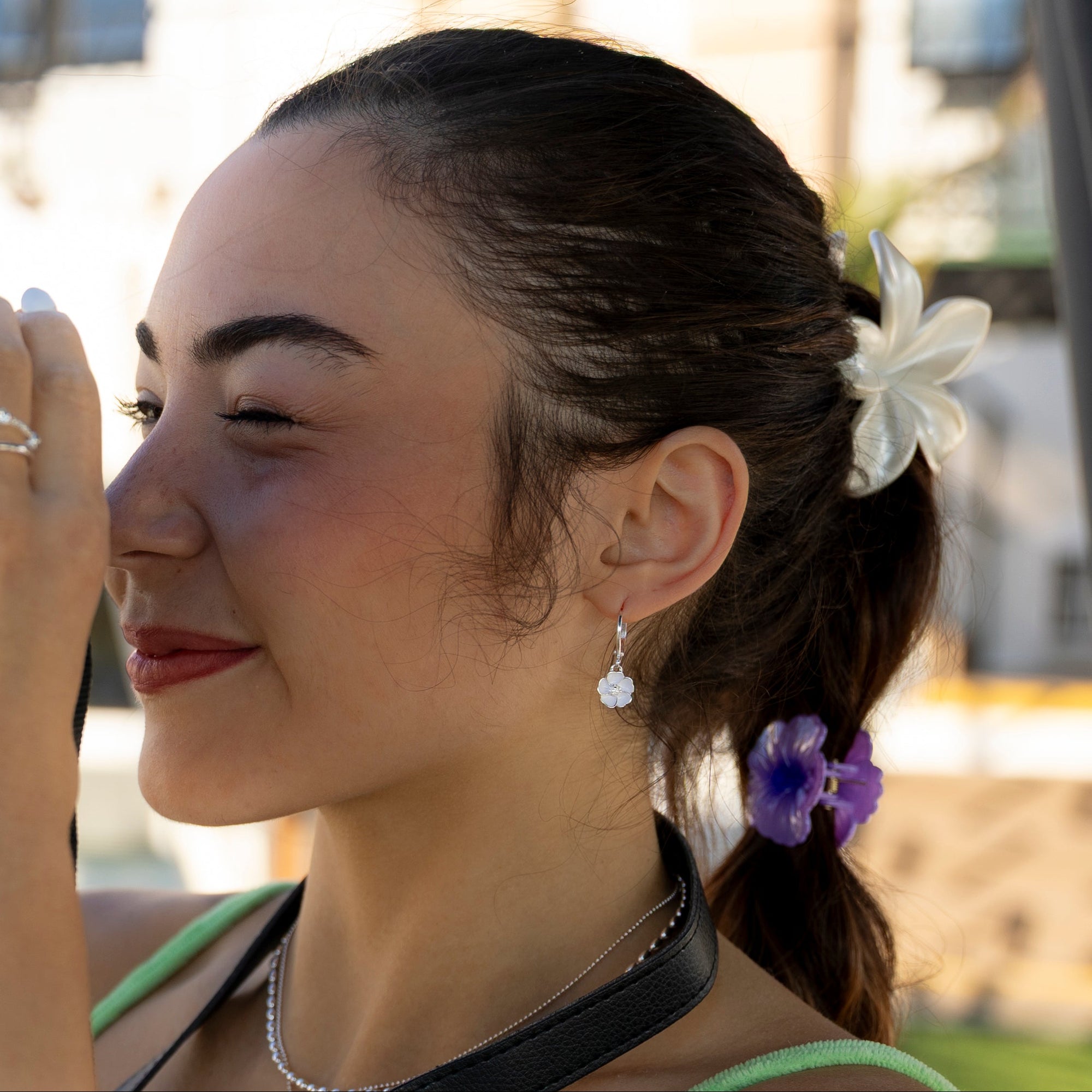 Enamel Flower Huggie Earrings