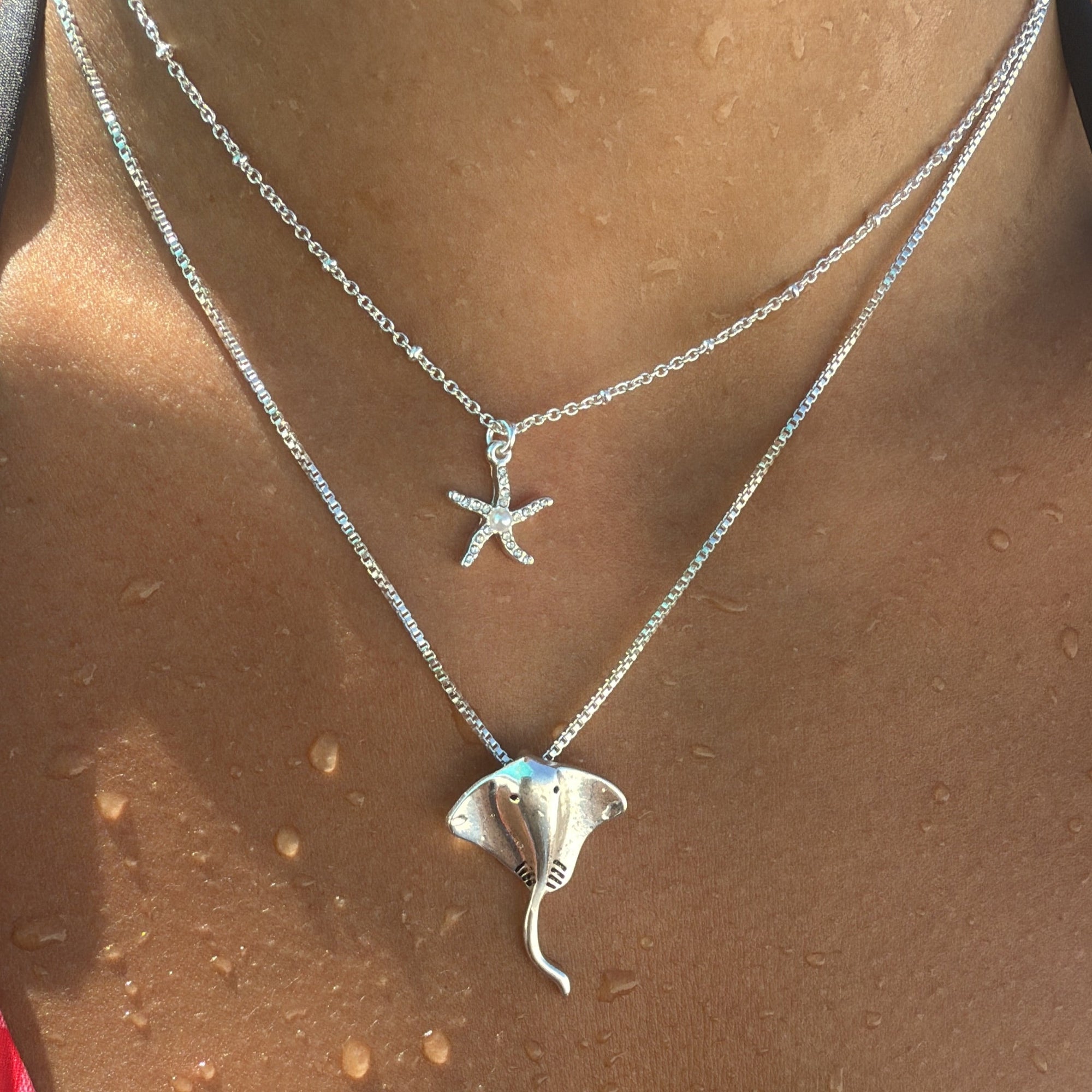 Crystal Starfish Pearl 16" Necklace