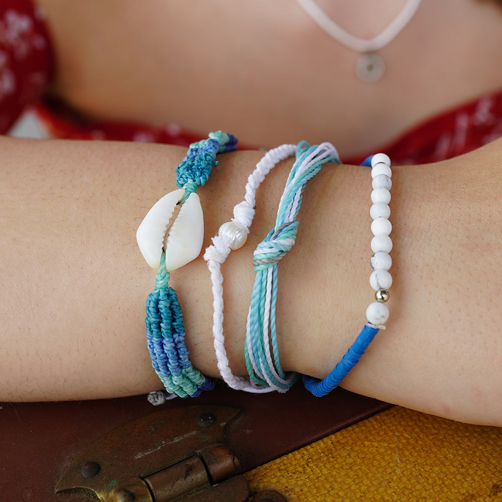 Blue Hues Handmade Wax Cord Reef Knot Bracelet