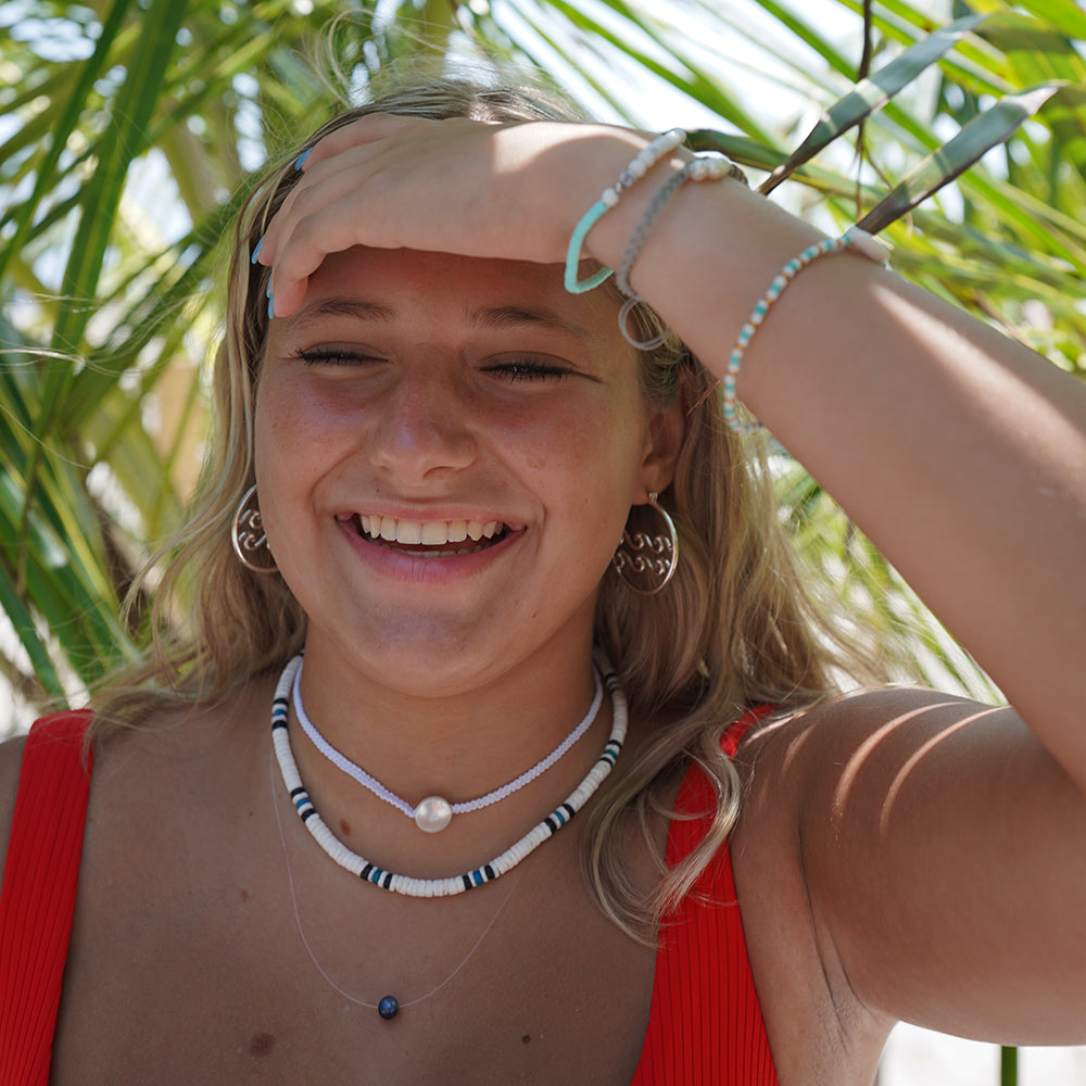 White & Denim Clamshell Necklace