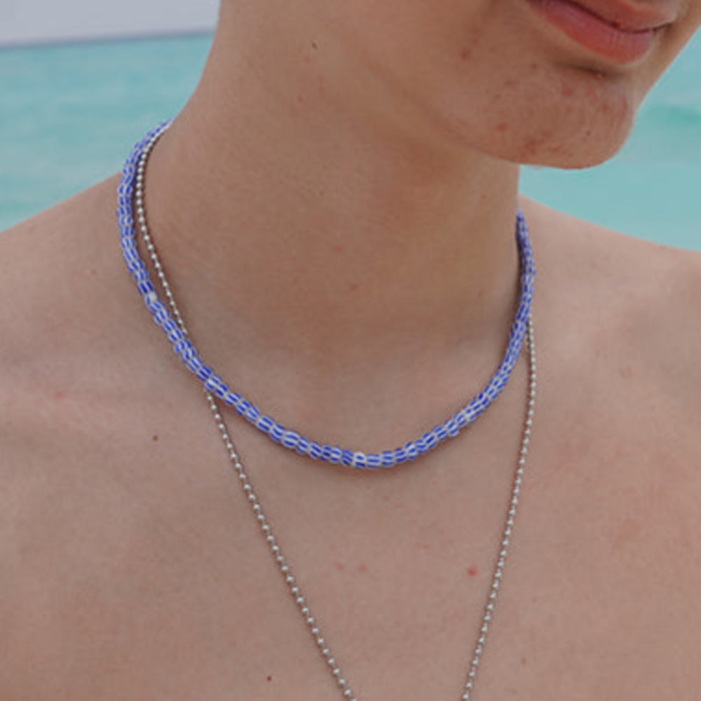 Striped Glass Bead Macrame Necklace