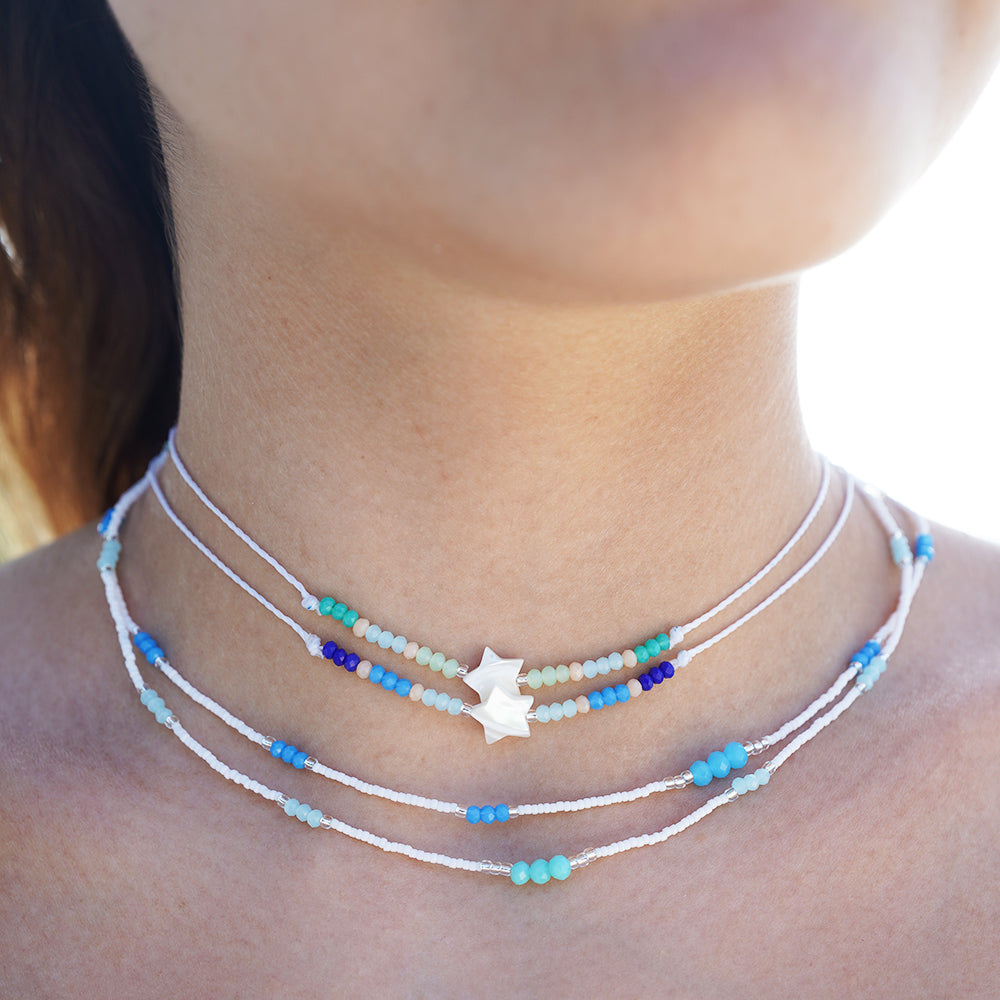 Seed Bead &amp; Faceted Bead Handmade Wax Cord Necklace