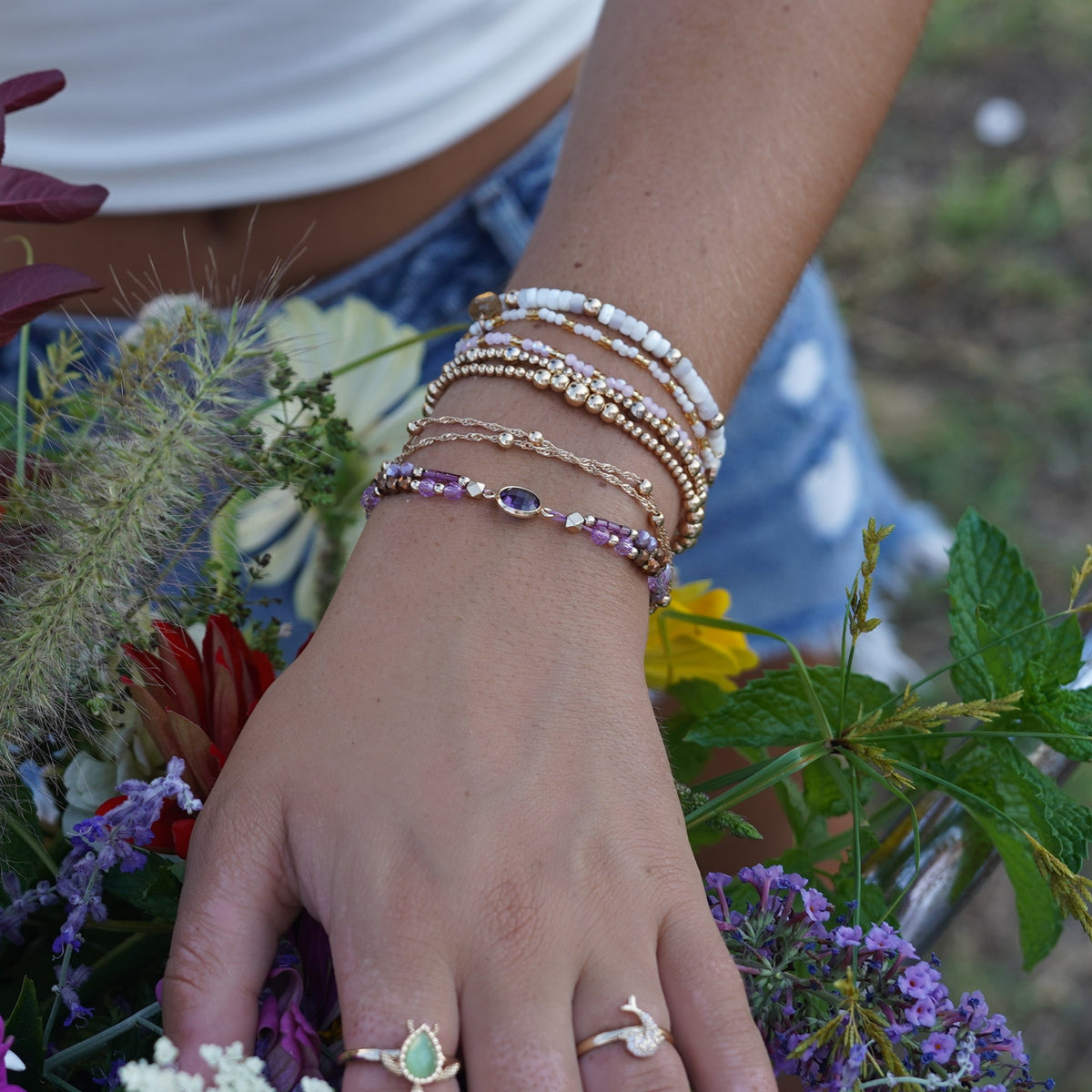 Adjustable Double Strand Metal Bead Bracelet