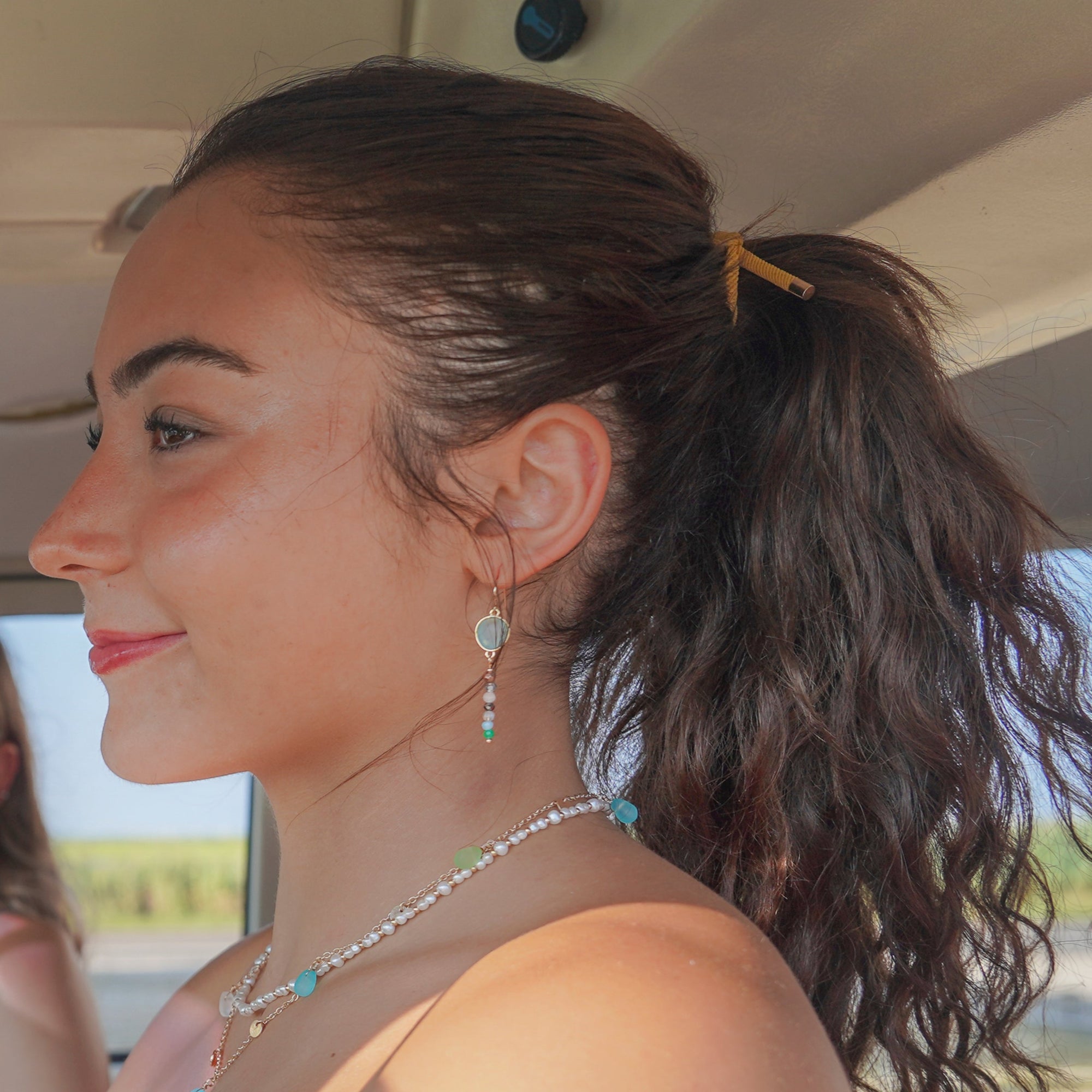 Gold Frosted Glass/Faceted Bead Earrings