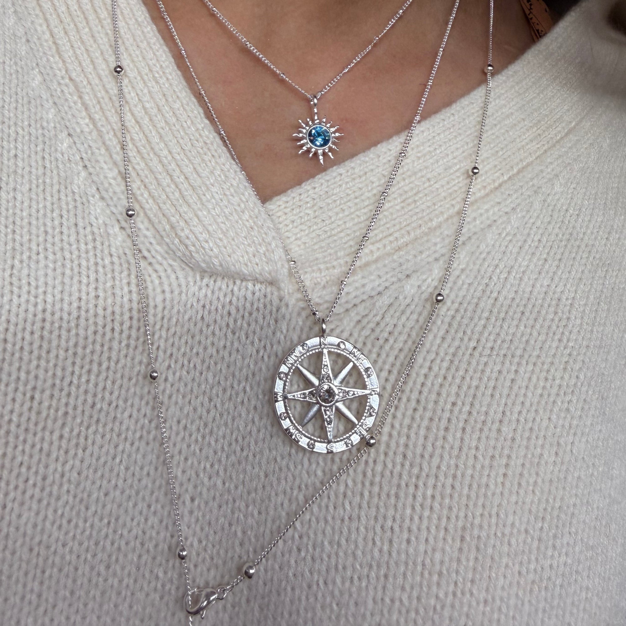 Crystal Compass Pendant 16" Necklace