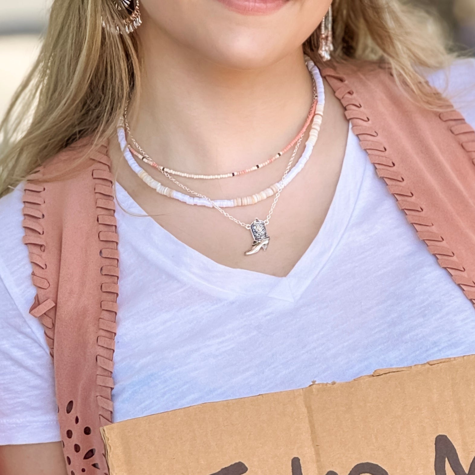 Cowboy Boot with Howlite 16" Necklace