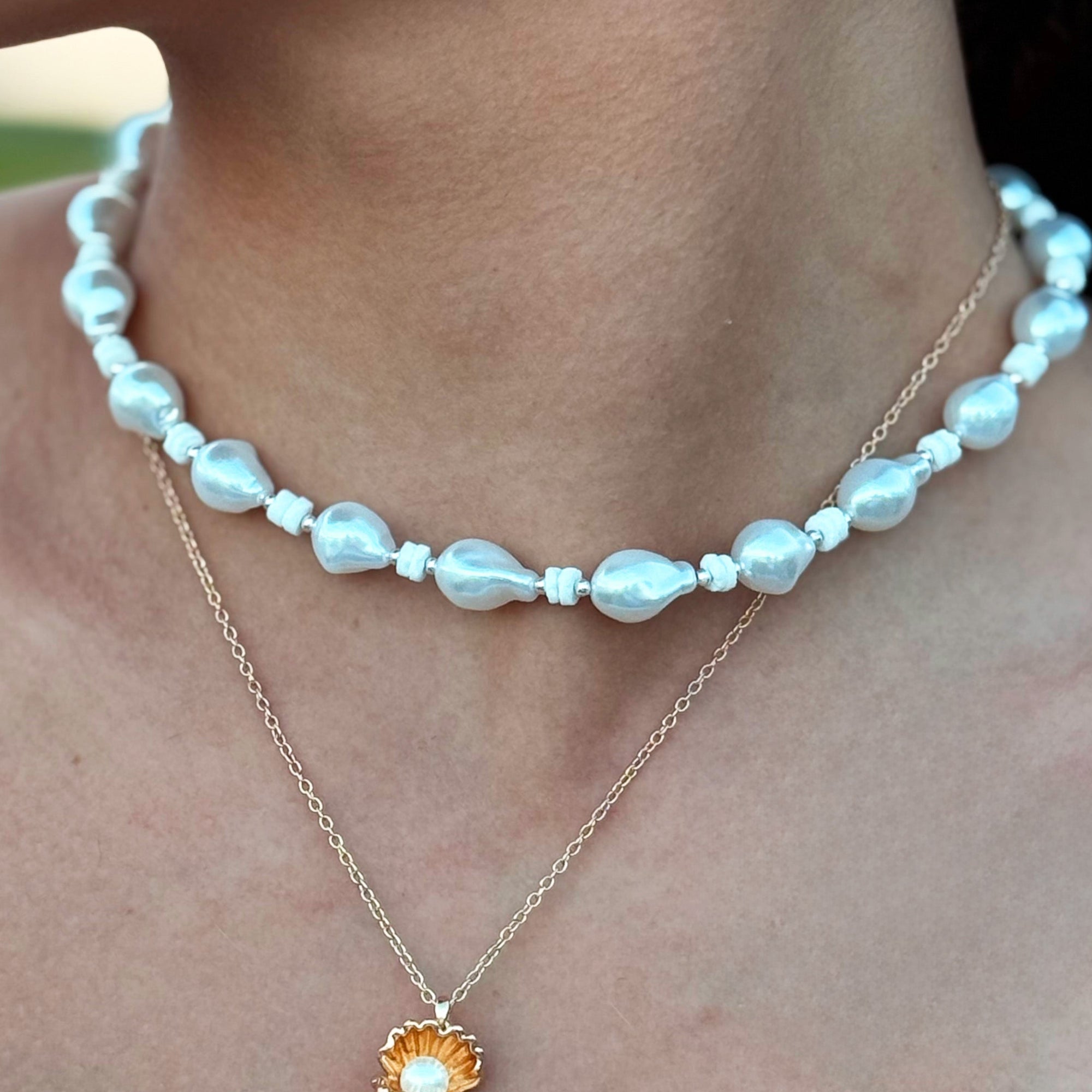 Baroque Pearl Clam Shell 15" Necklace
