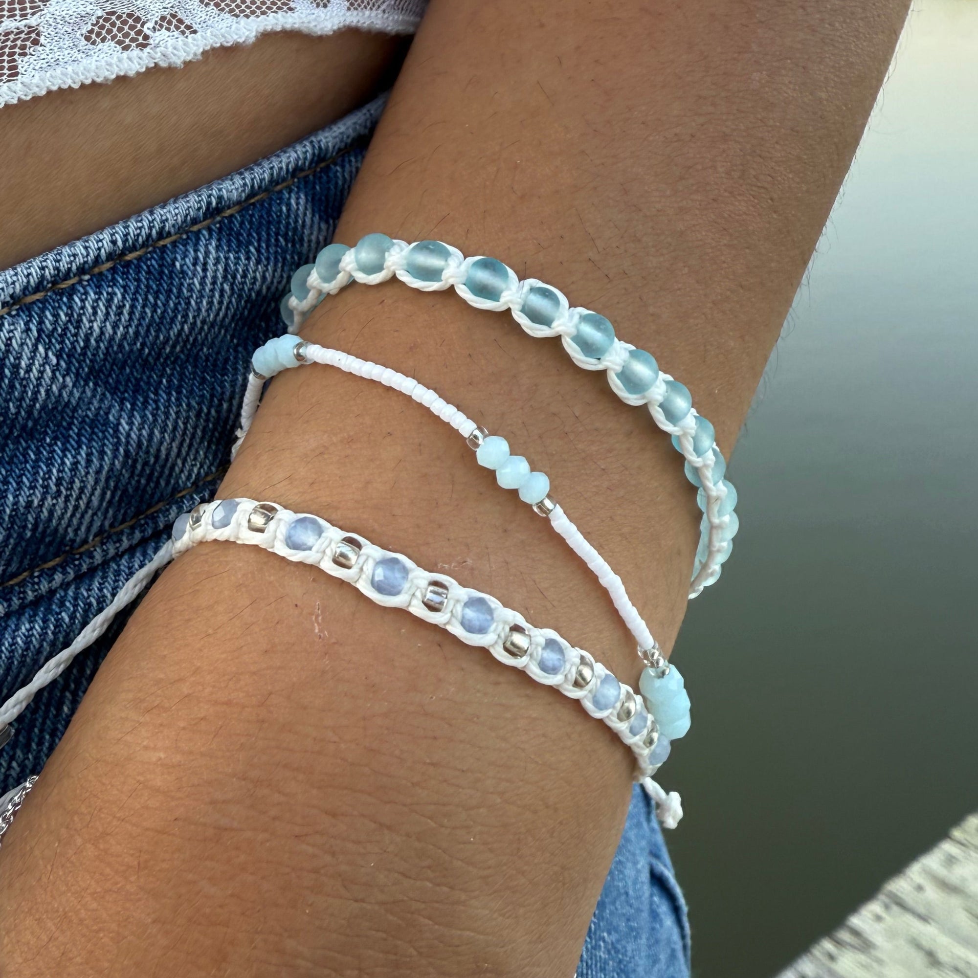 Seed Bead and Faceted Bead Wax Cord Bracelet