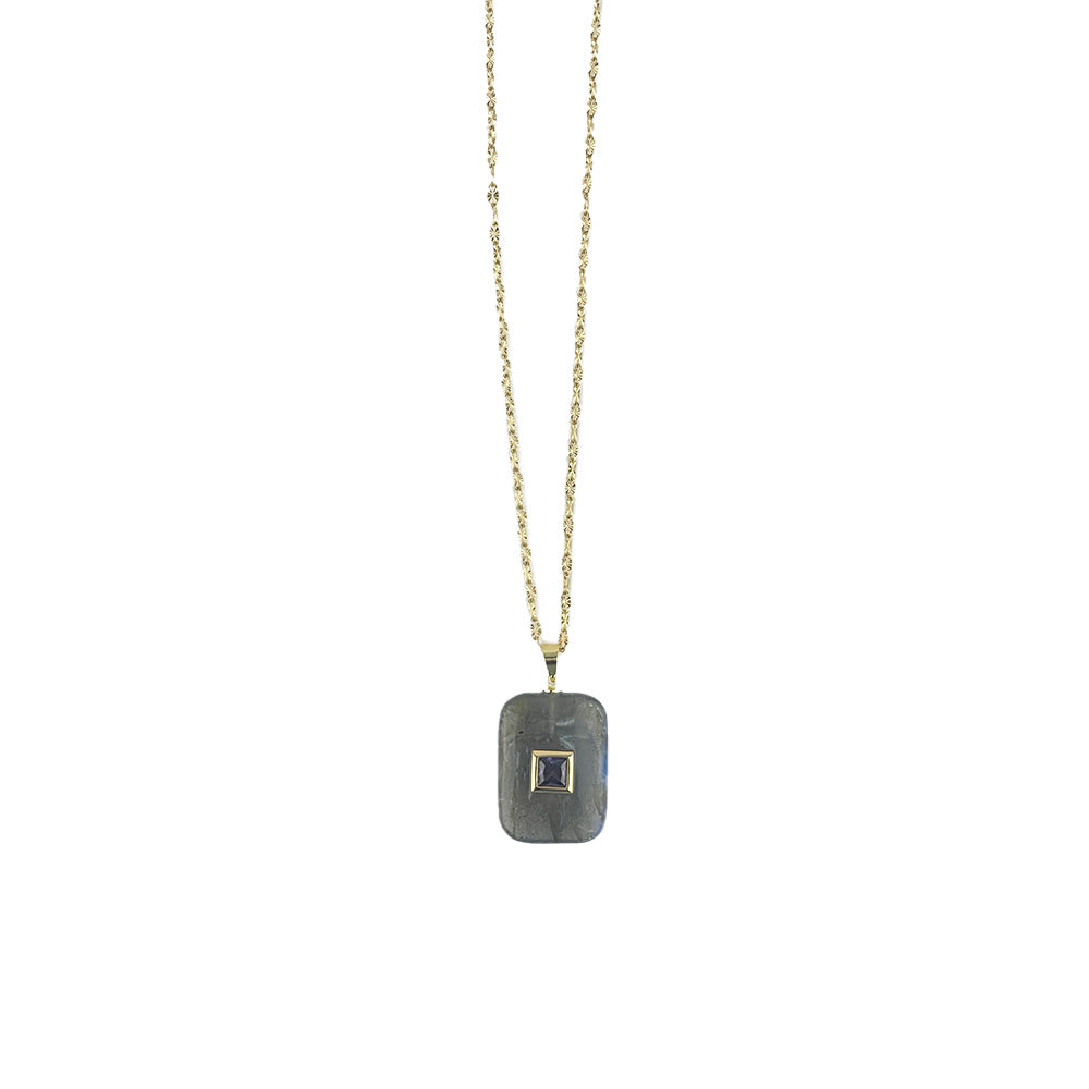 Square Stone Pendant Necklace