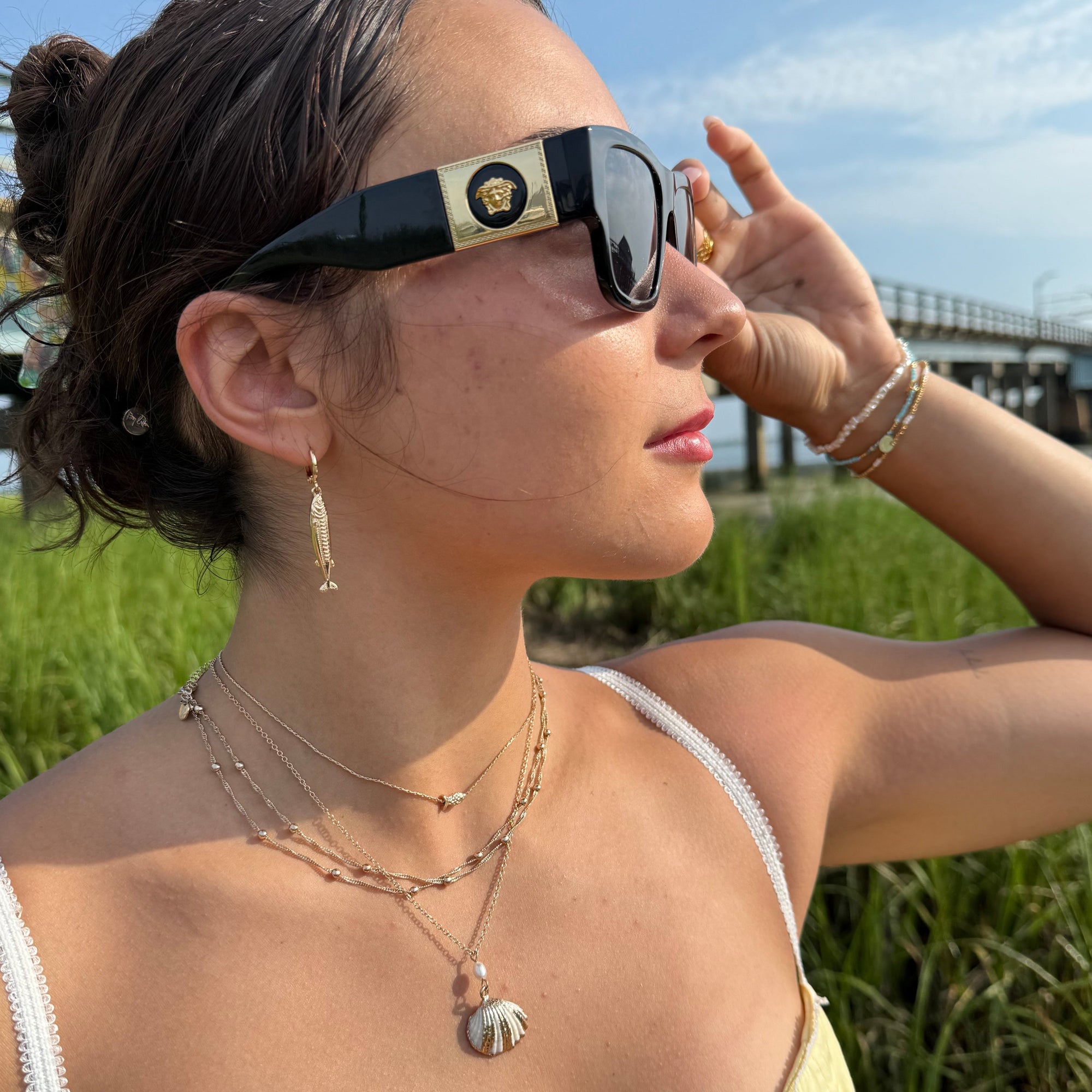 Double Strand Metal Bead 15" Necklace