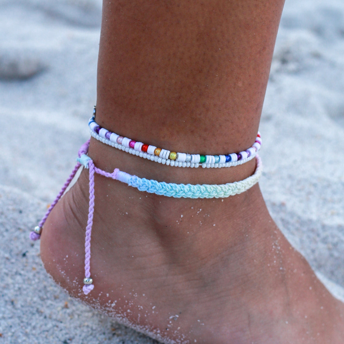 Handmade Pastel Rainbow Tie Dye Braided Anklet