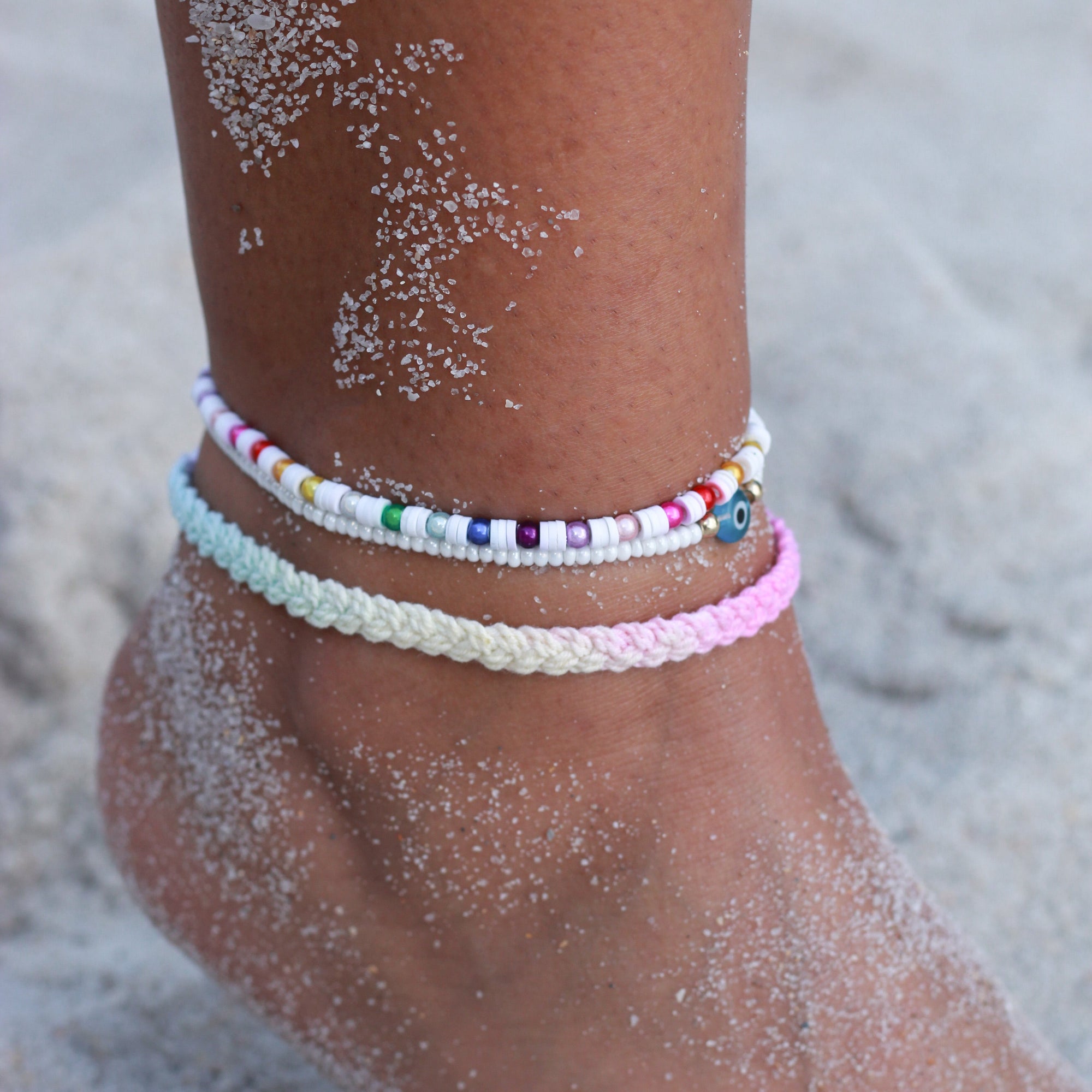 Handmade Pastel Rainbow Tie Dye Braided Anklet