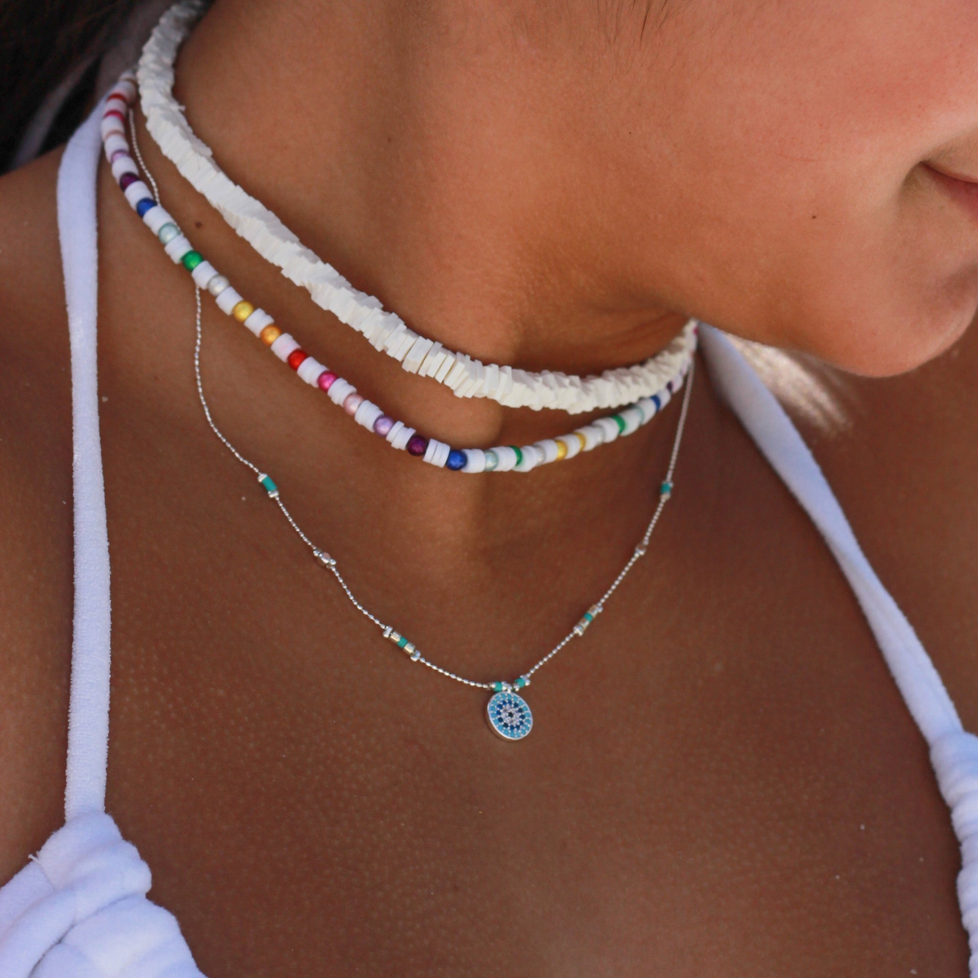 Colorful Eye of Protection Rhinestone Necklace