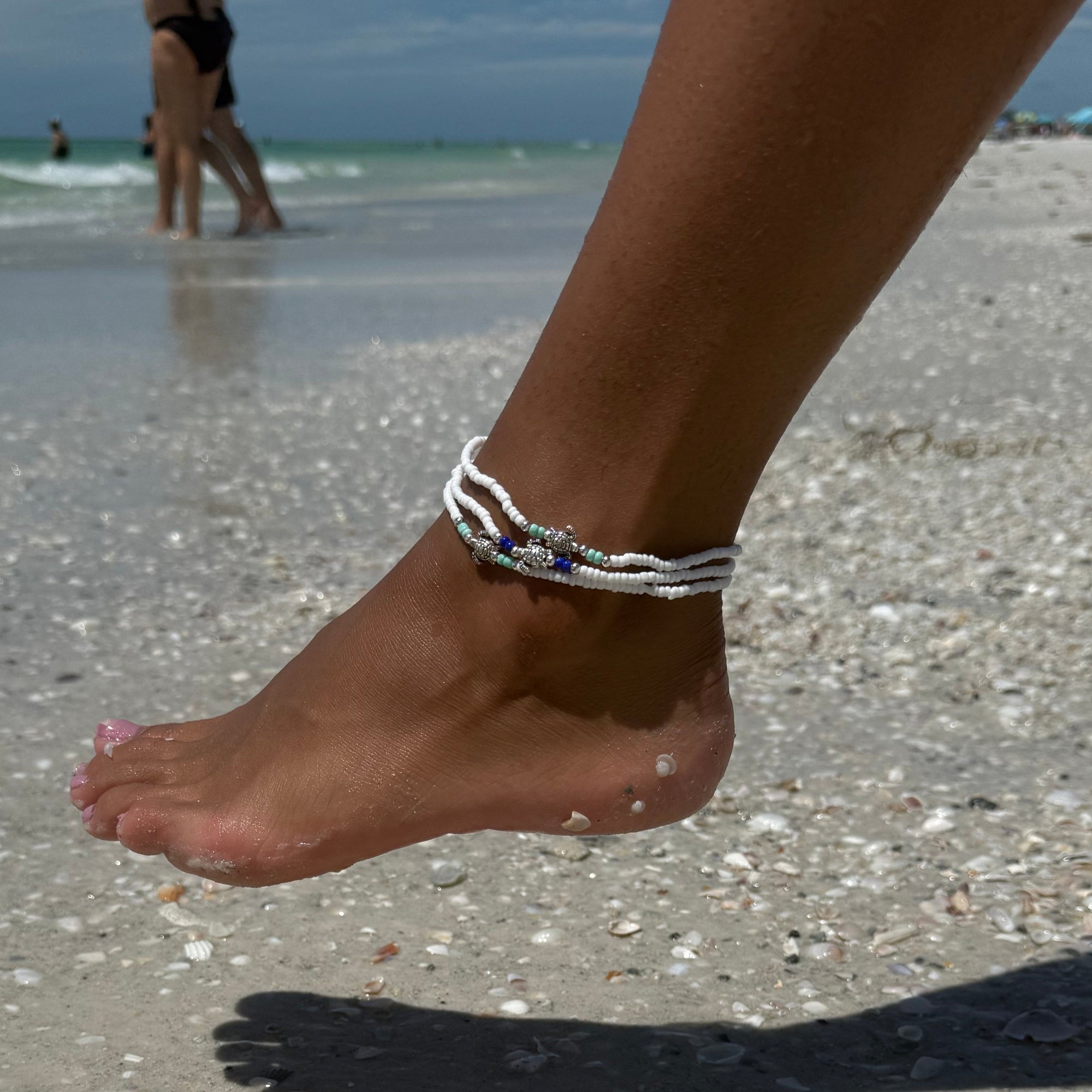 Metal Turtle Seedbead Stretch Anklet