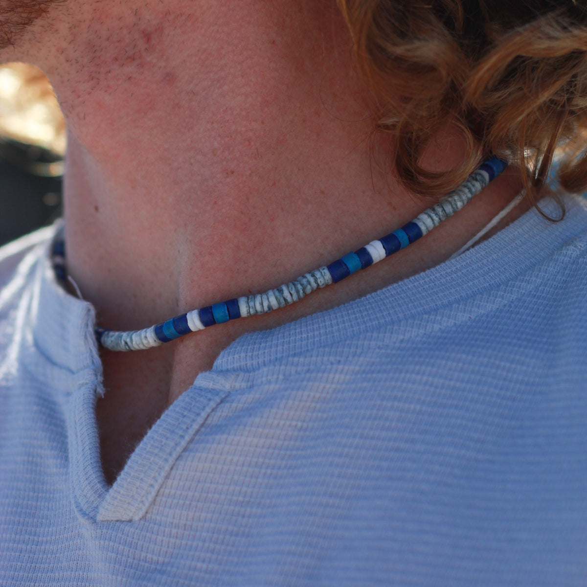 Blue Coco/Grey Clam Shell 16&quot; Necklace