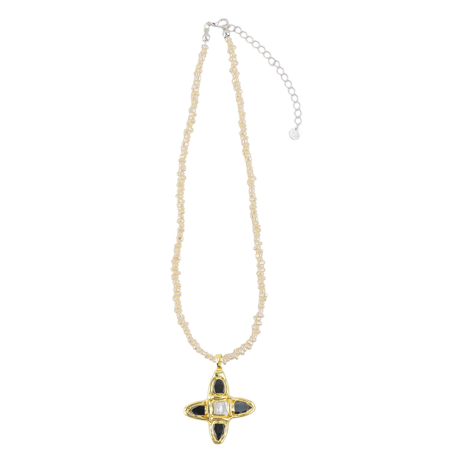 Stone Pendant with Freshwater Pearls 14" Necklace
