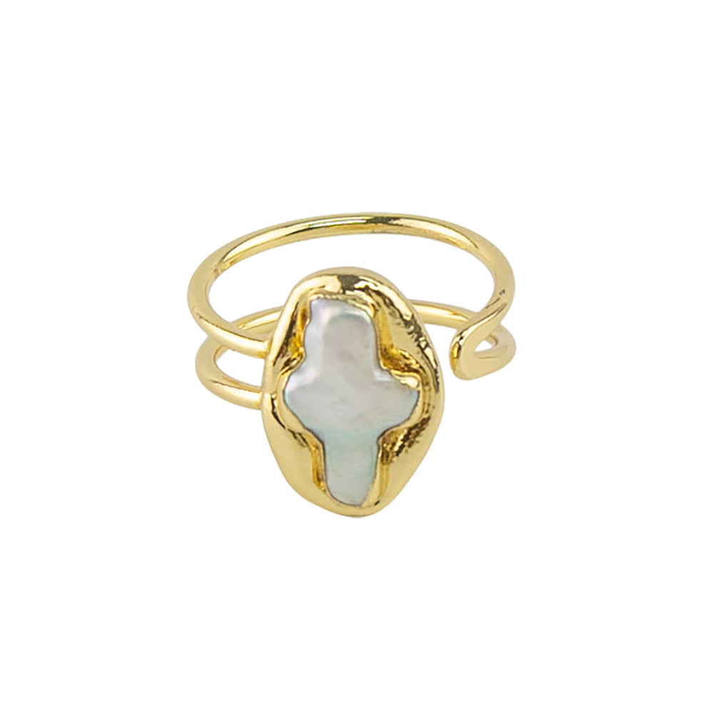 Frreshwater Pearl Cross Adjustable Ring