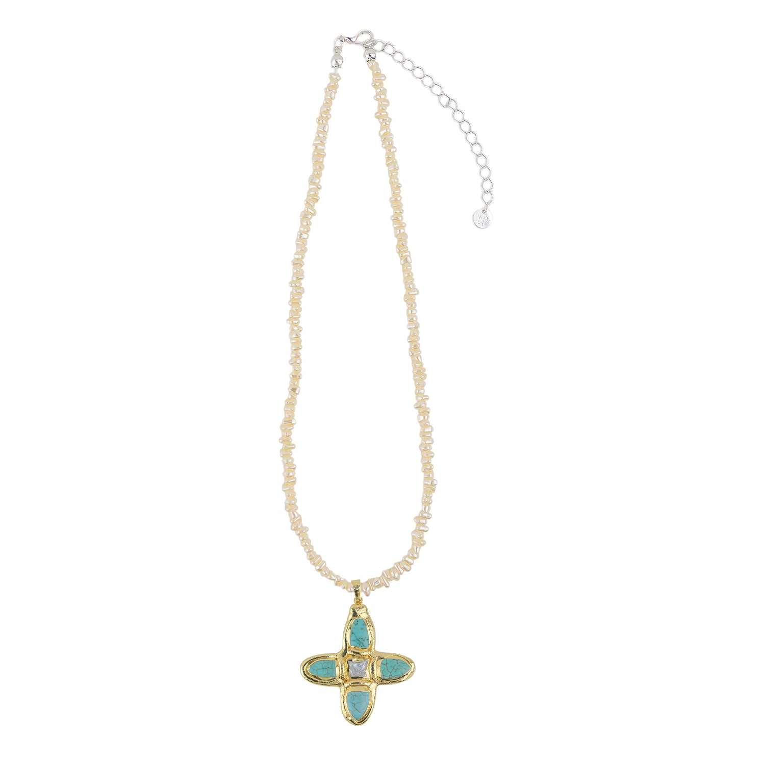 Stone Pendant with Freshwater Pearls 14" Necklace