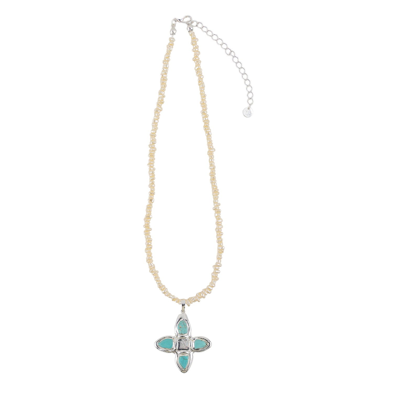 Stone Pendant with Freshwater Pearls 14" Necklace