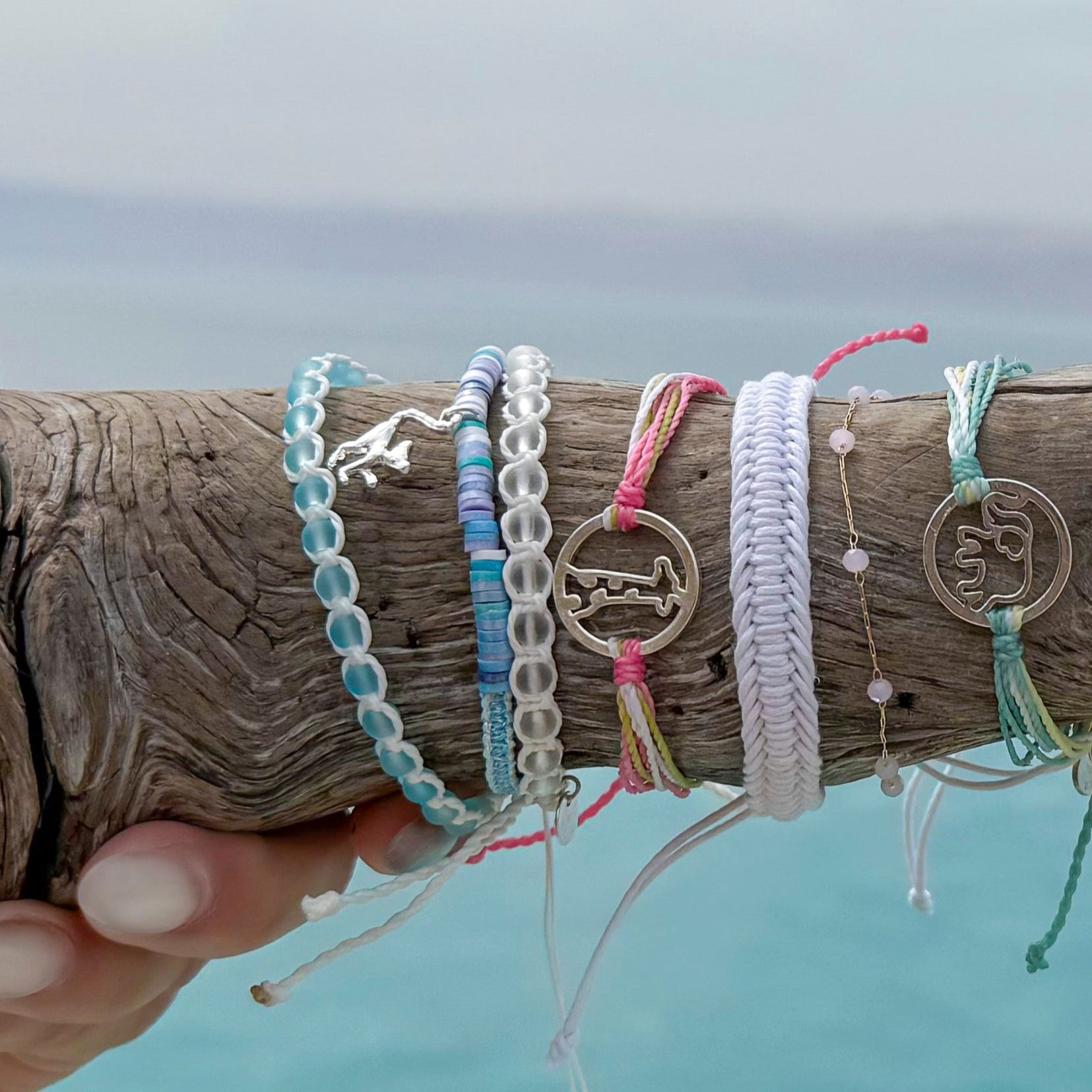 Frosted Glass Beads on White Cord Bracelet