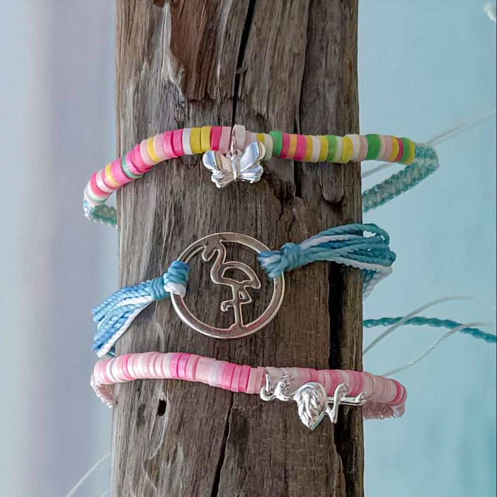 Wax Cord Flamingo Circle Charm Bracelet