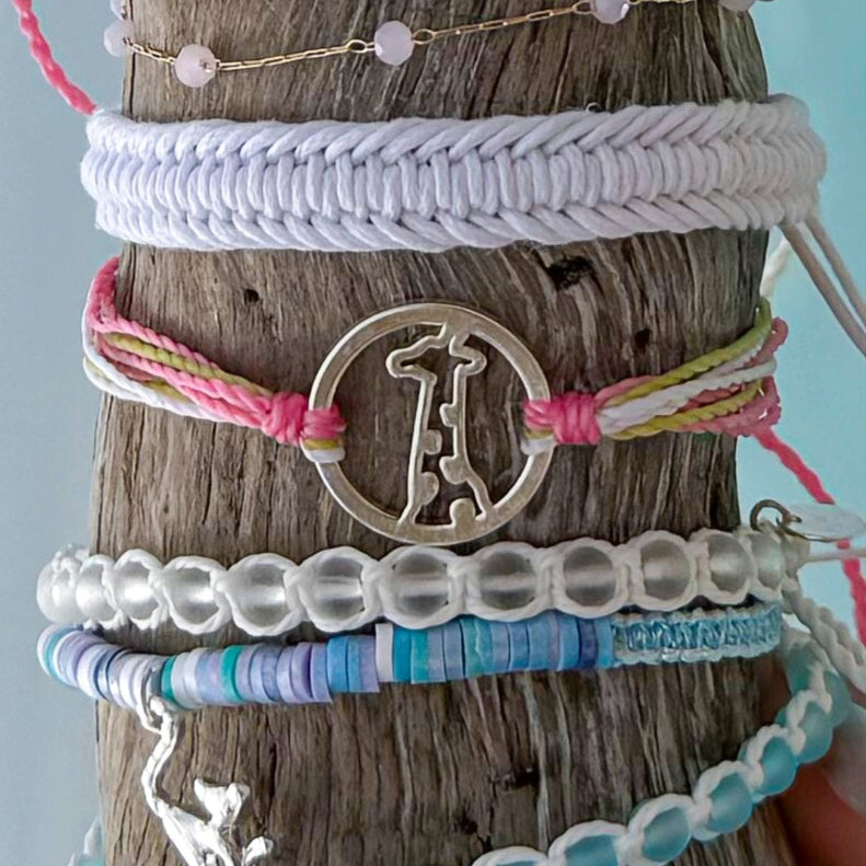 Wax Cord Giraffe Circle Charm Bracelet