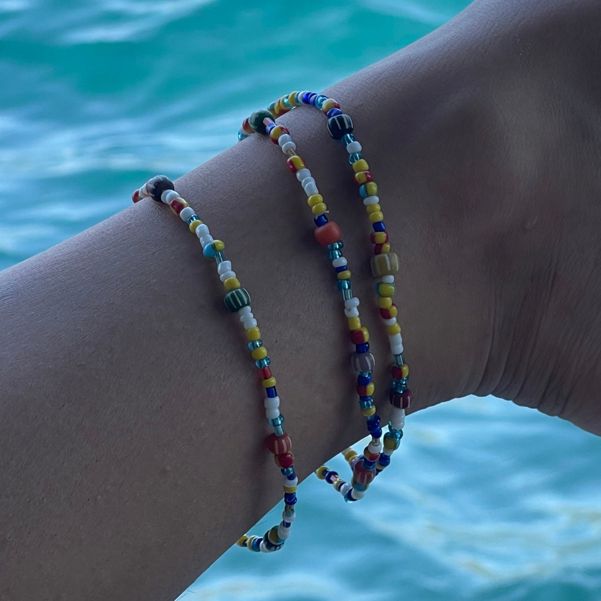 Multi Color Seed Bead &amp; Glass Handmade Anklet