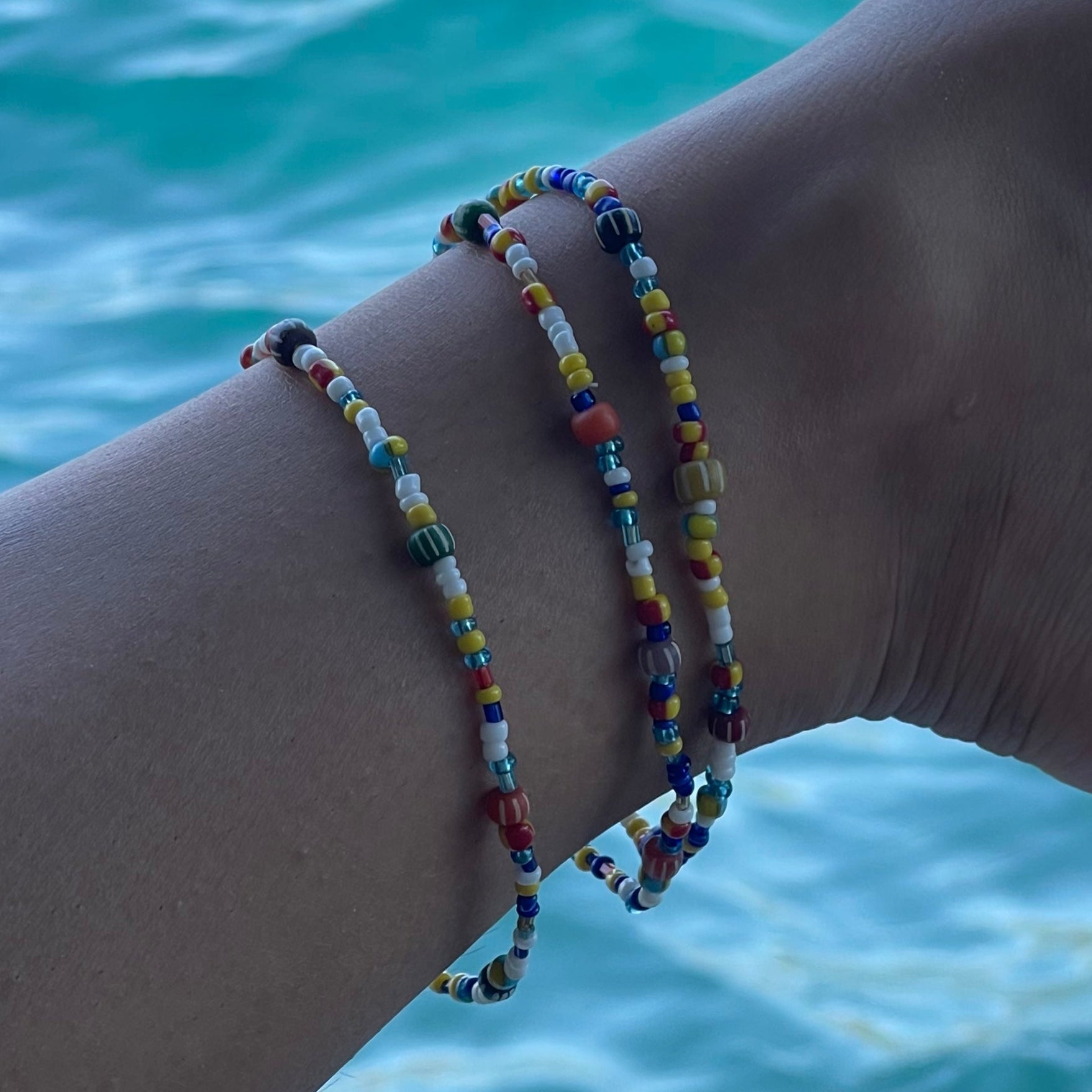 Multi Color Seed Bead & Glass Handmade Anklet