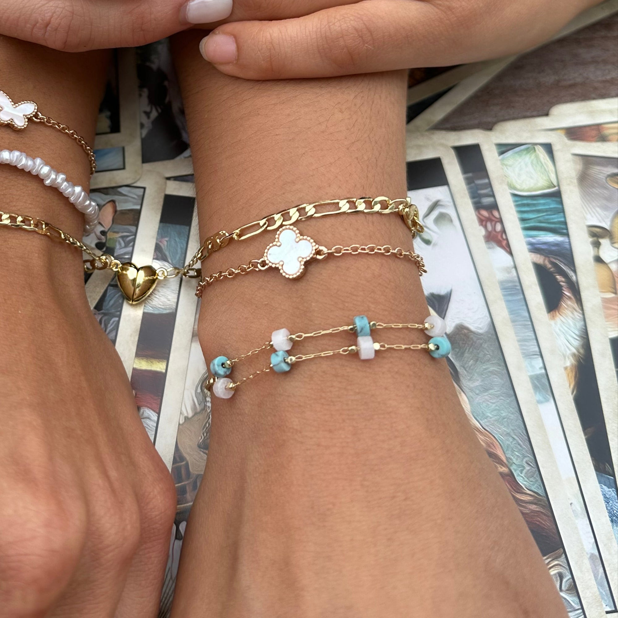 Gold Double Heishi Stone Adjustable Bracelet