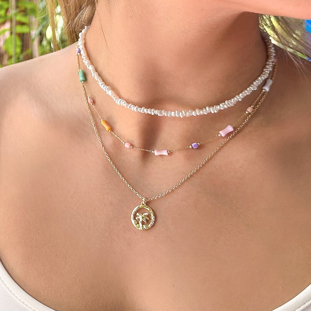 Palm Tree Circle Necklace