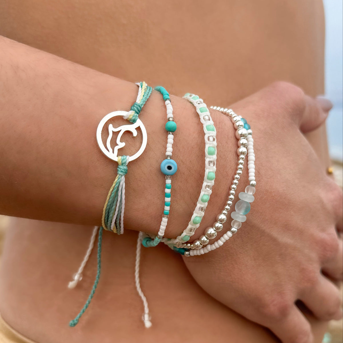 Seed Bead &amp; Fresh Water Pearl Eye of Protection Bracelet